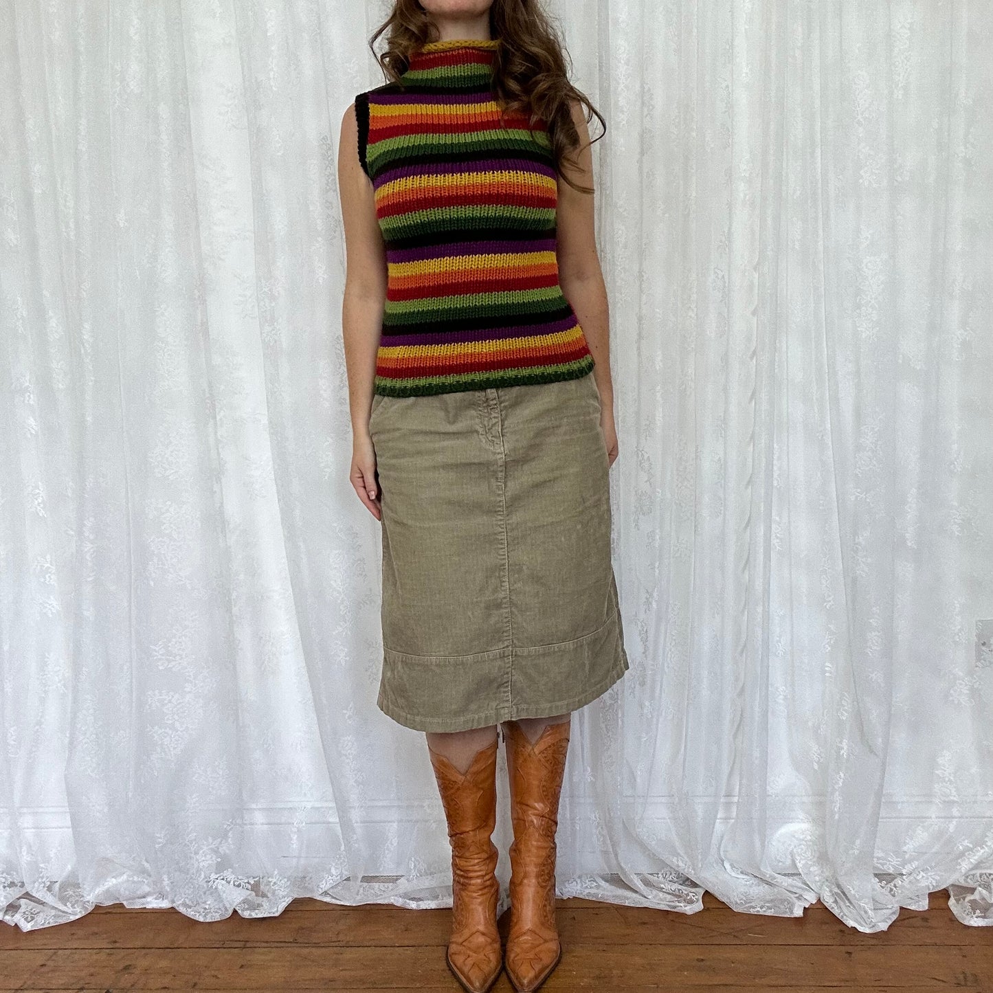 vintage 00s stripey knitted sleeveless jumper