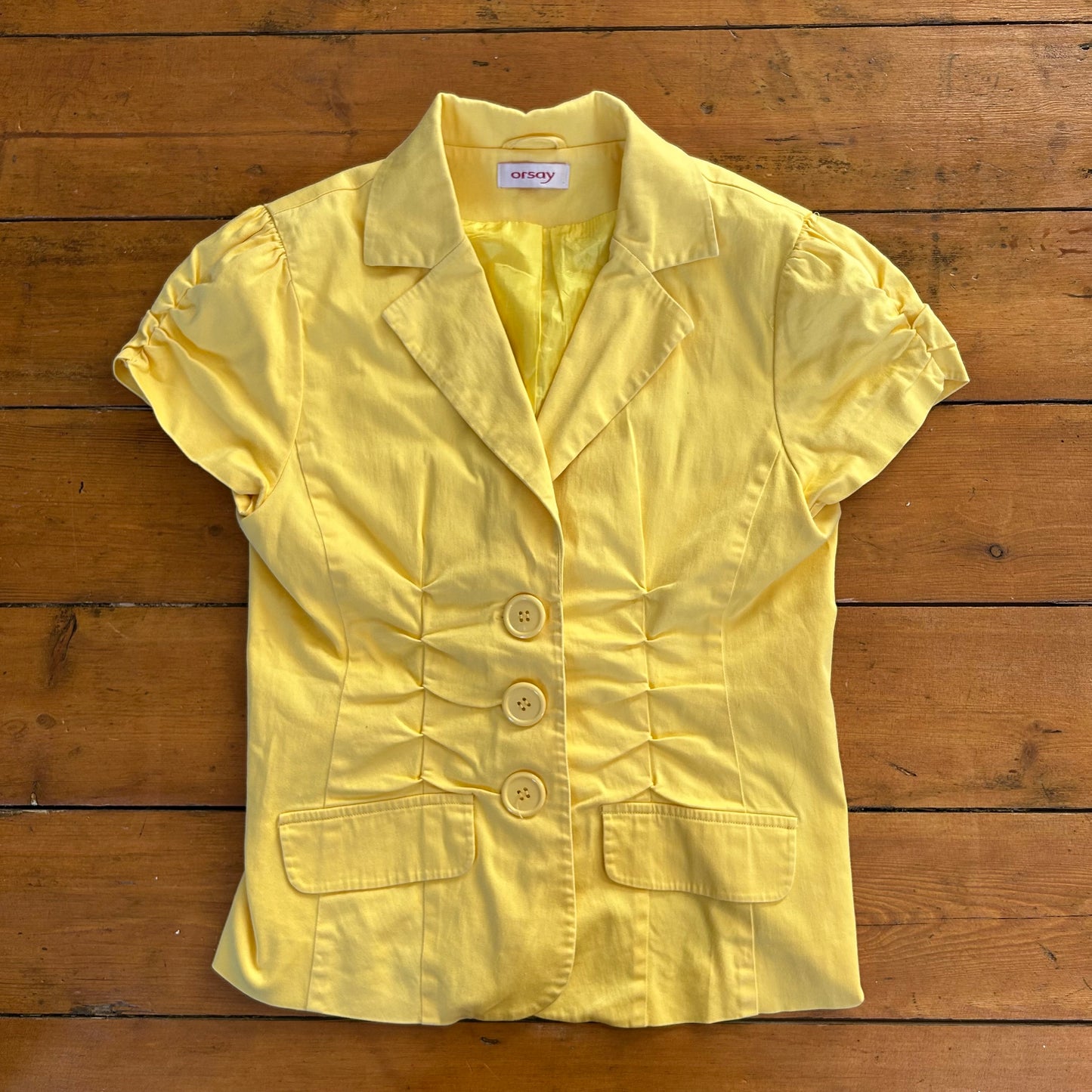 vintage 00s yellow button up fitted blazer / peacoat