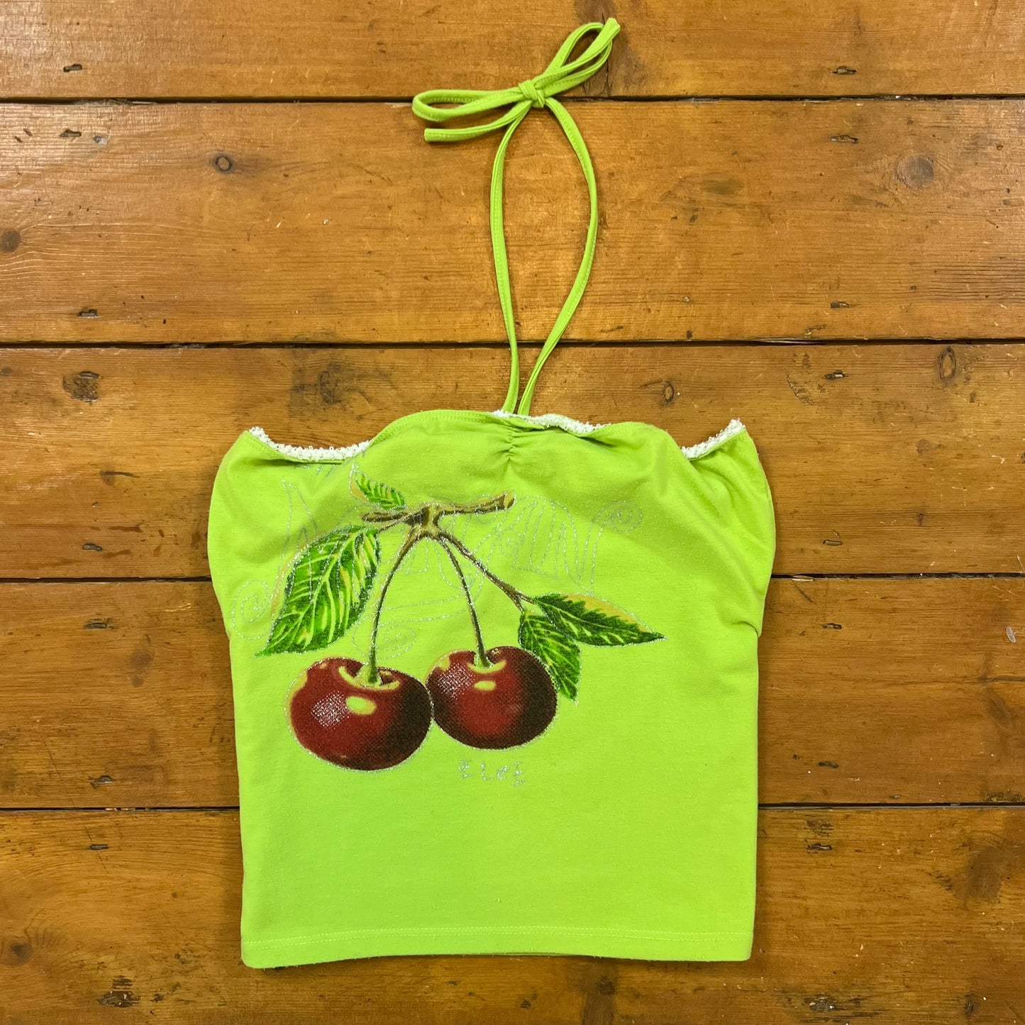 vintage 00s green morgan de toi cherry bandeau top