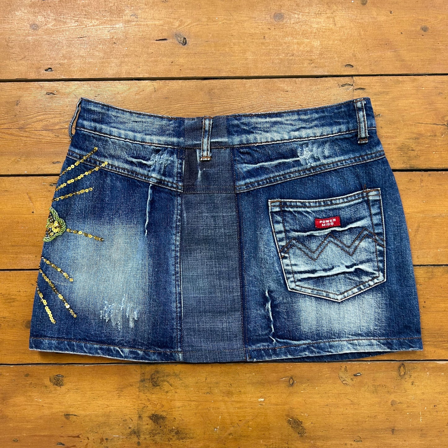 vintage 00s denim mini skirt with gold cross
