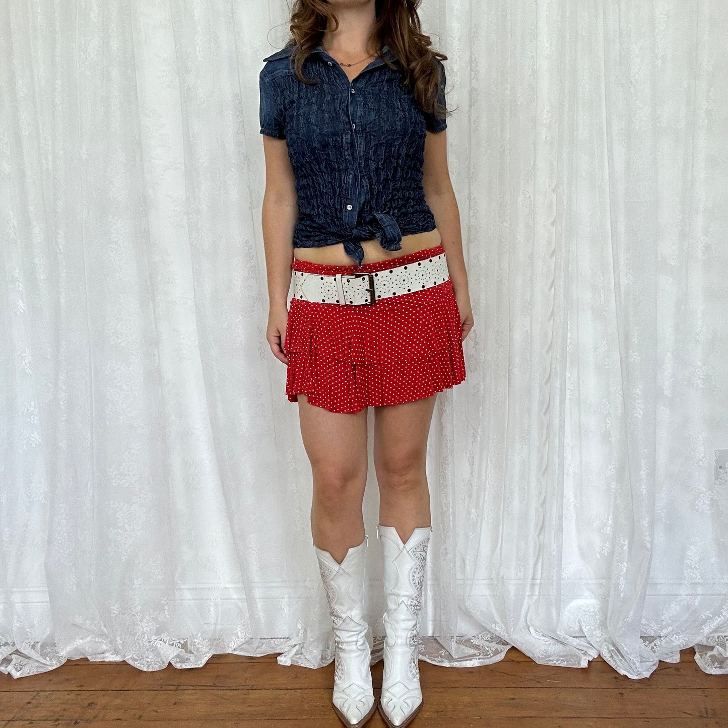 vintage 00s shirred short sleeve denim shirt
