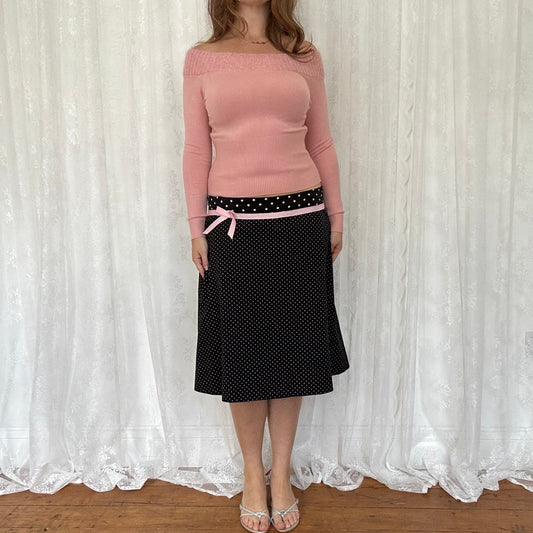 vintage 00s baby pink off the shoulder jumper