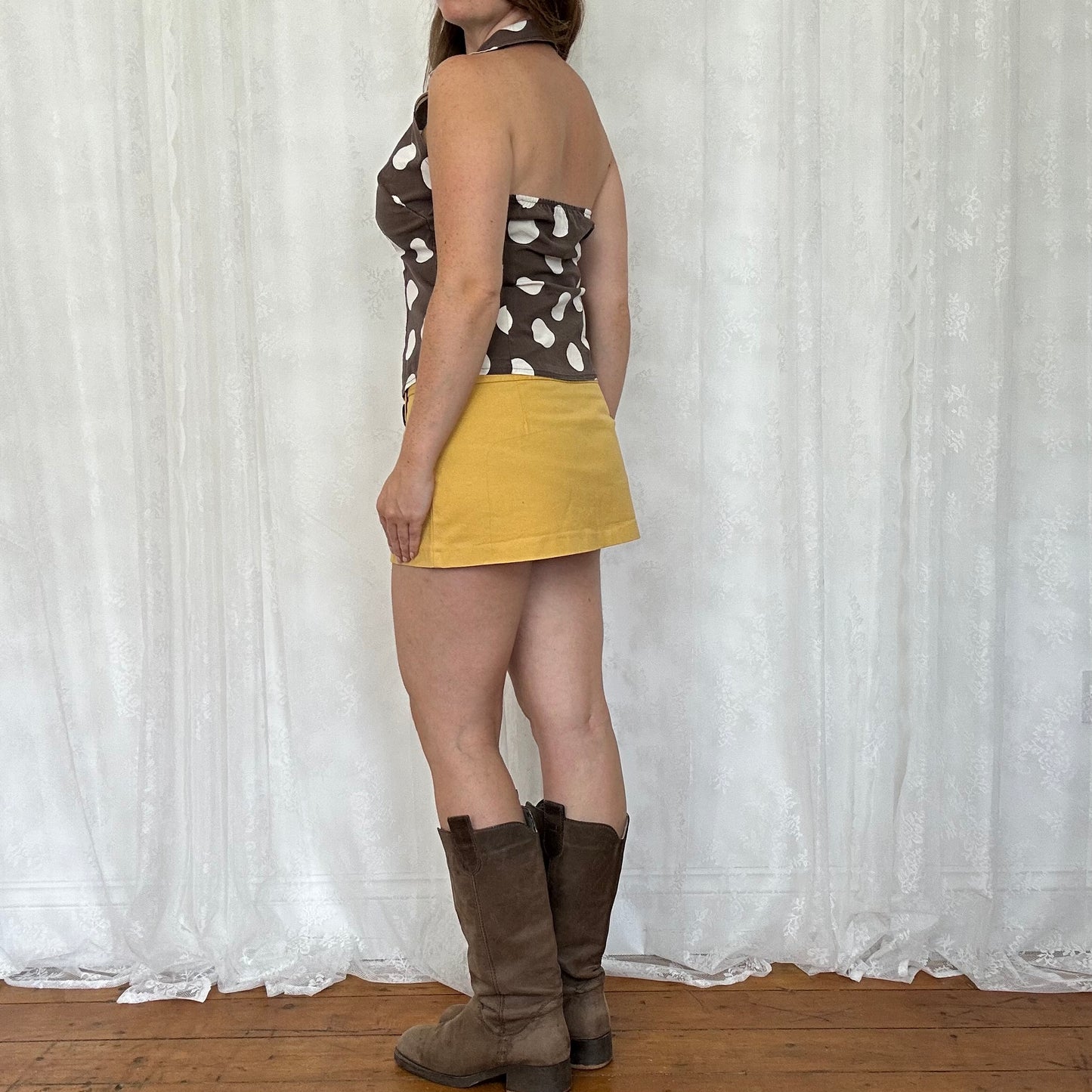 vintage 00s yellow mustard button mini skirt