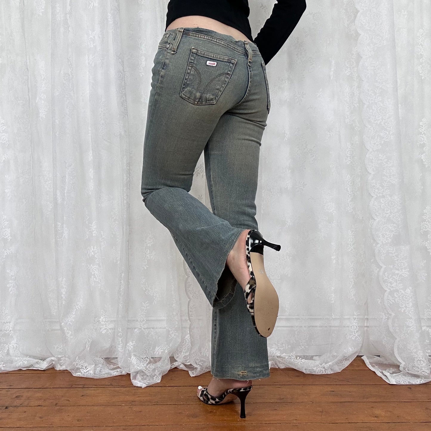 vintage 00s washed denim low rise raw hem jeans