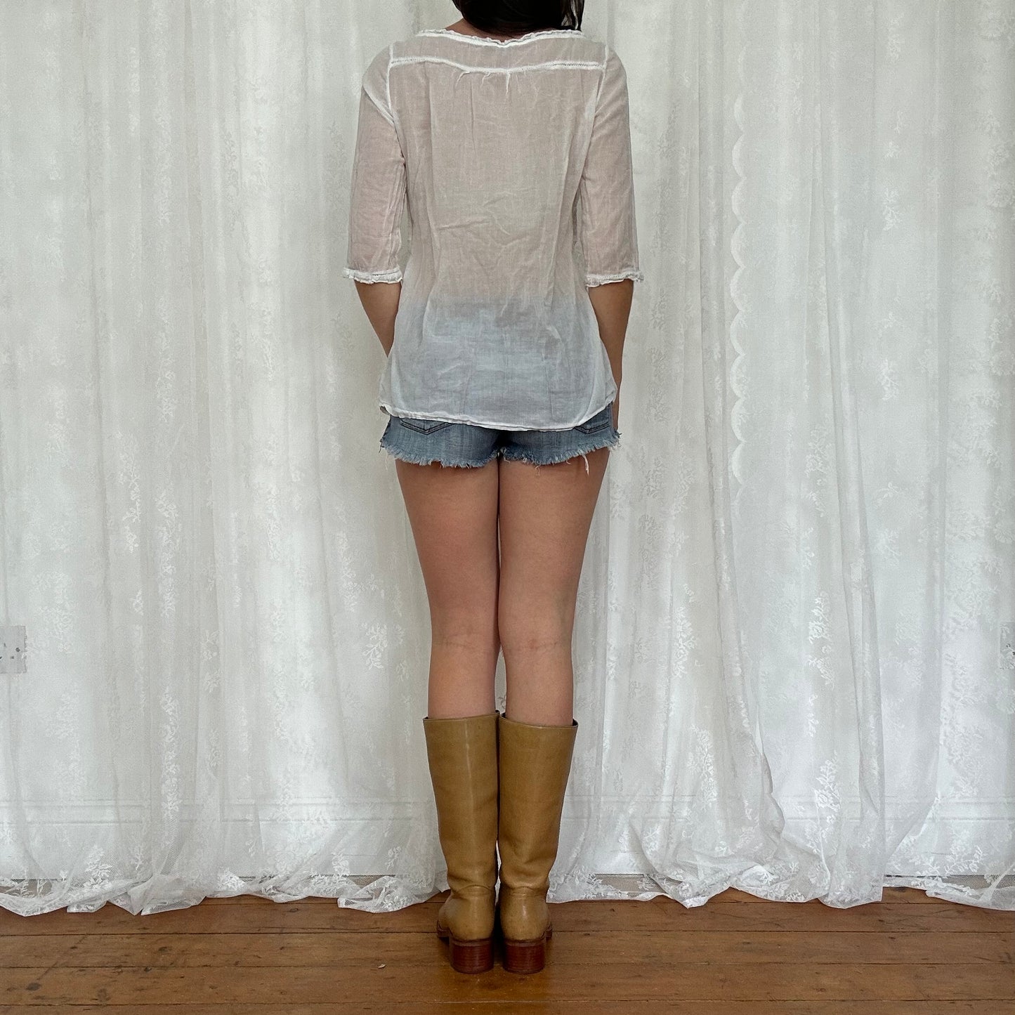 vintage 00s white babydoll prairie top