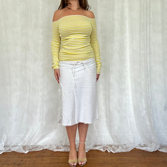 vintage 00s yellow and white stripe off the shoulder top