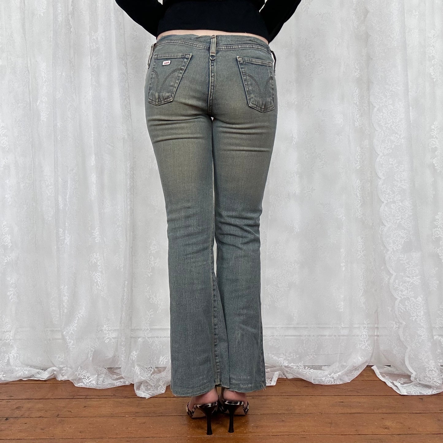 vintage 00s washed denim low rise raw hem jeans