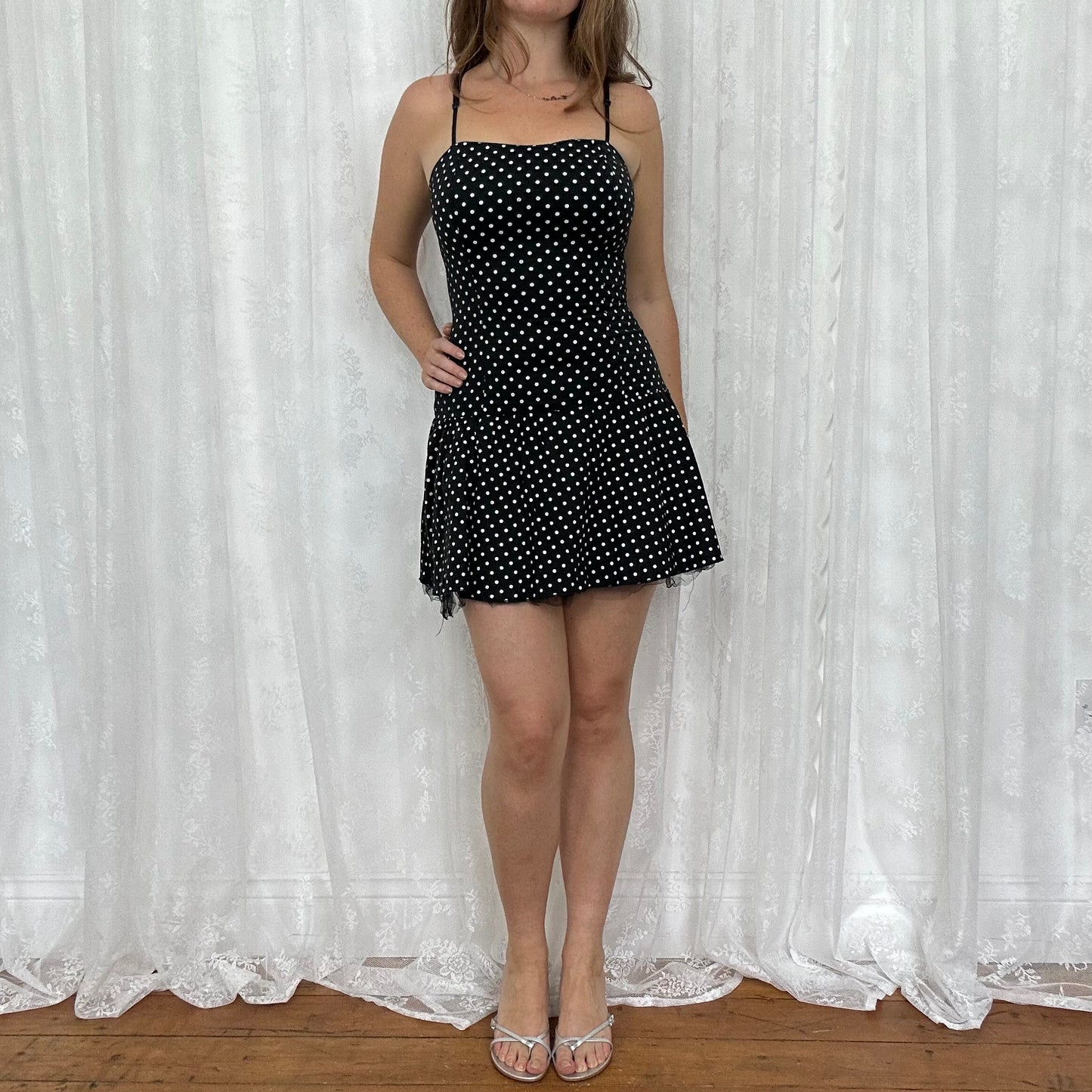vintage 00s black polka dot mini dress