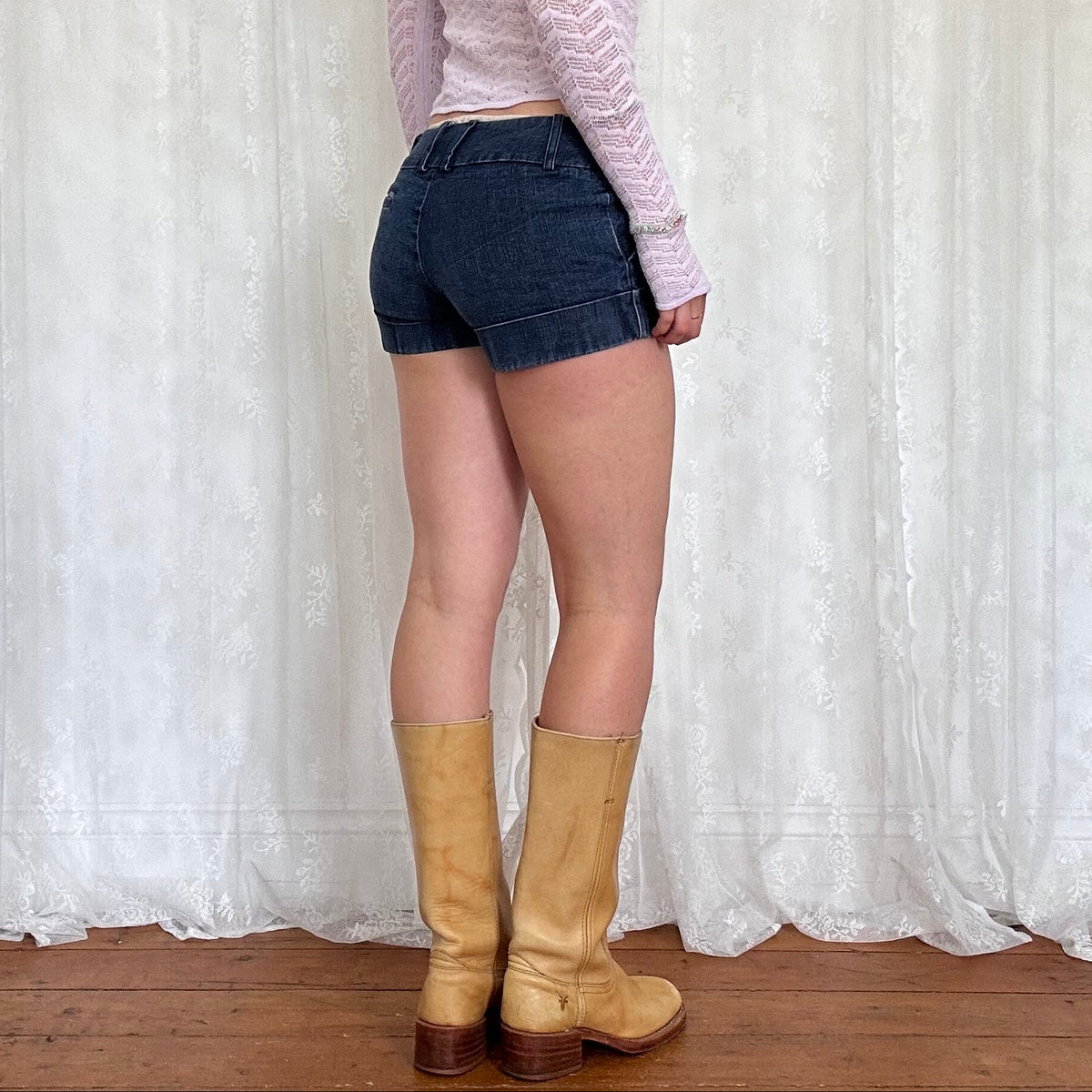 vintage 00s low rise dark wash shorts