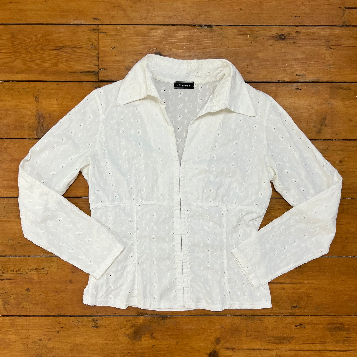 vintage 00s white broderie hook and eye shirt