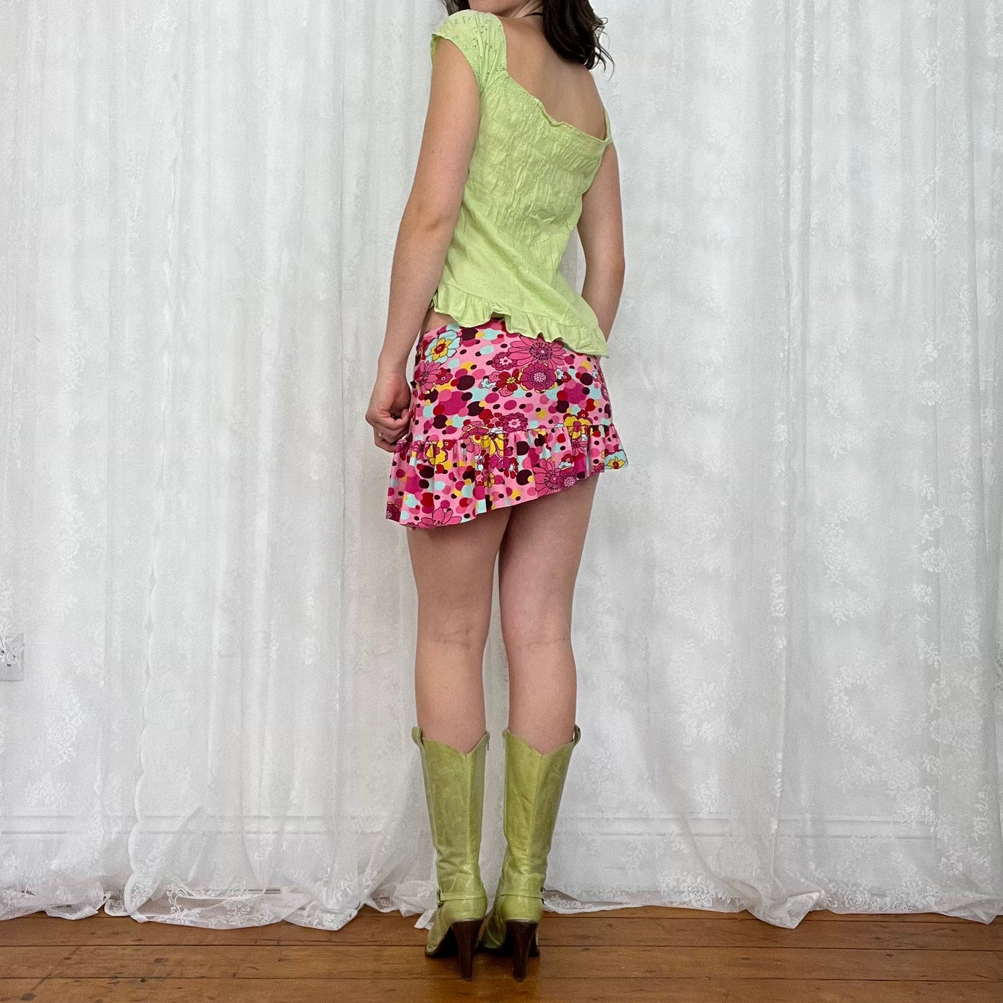 vintage 00s pale green lace up milkmaid top