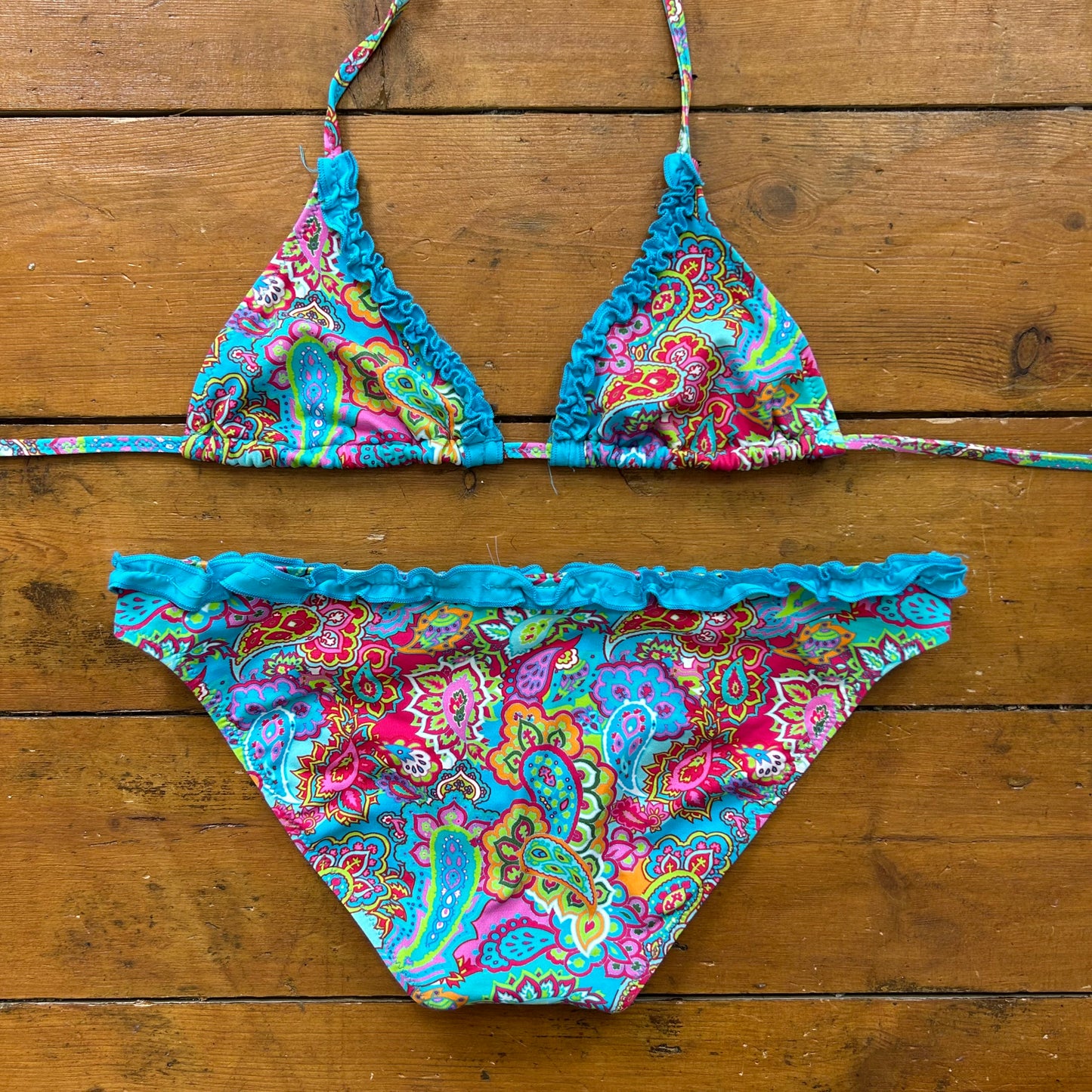 vintage 00s blue paisley bikini set