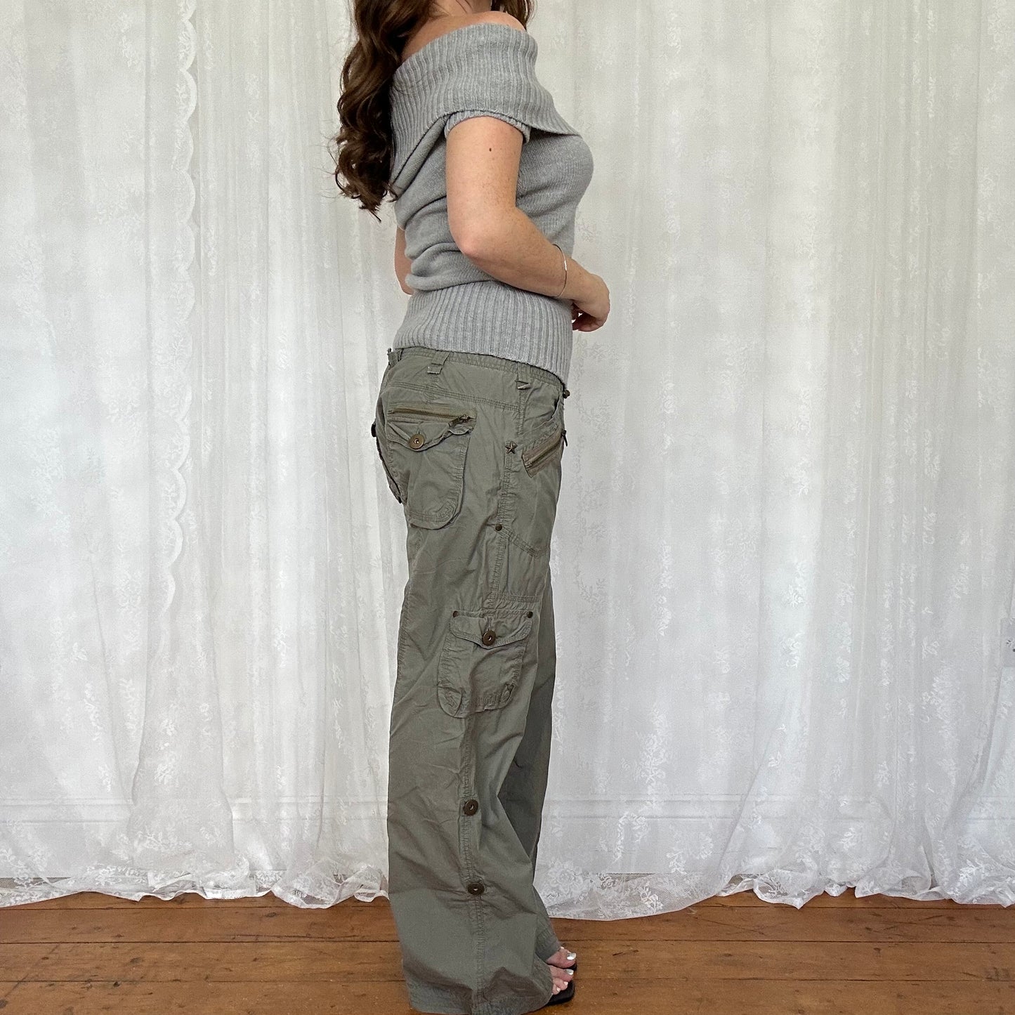 vintage 00s grey off shoulder knit jumper