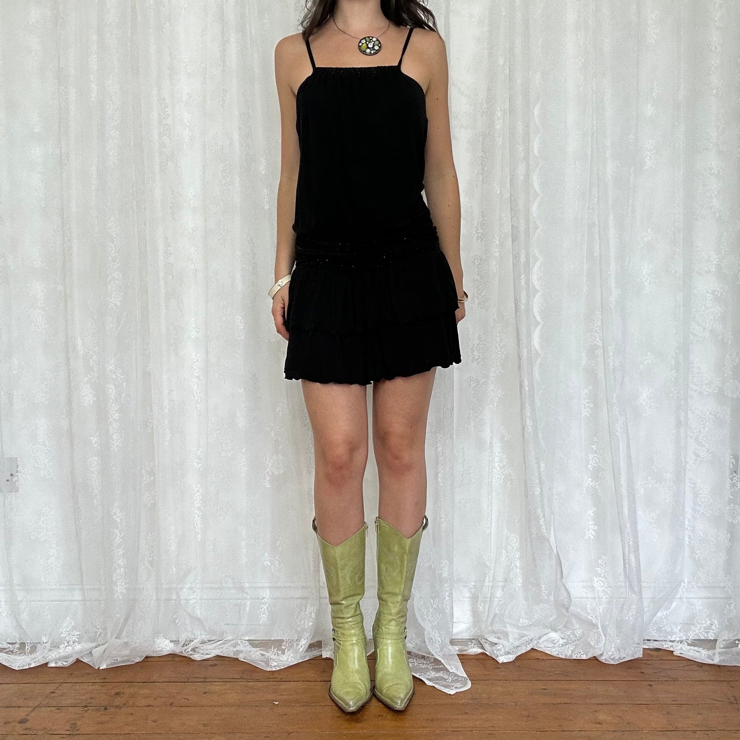 vintage 00s black mini rara dress with diamanté details