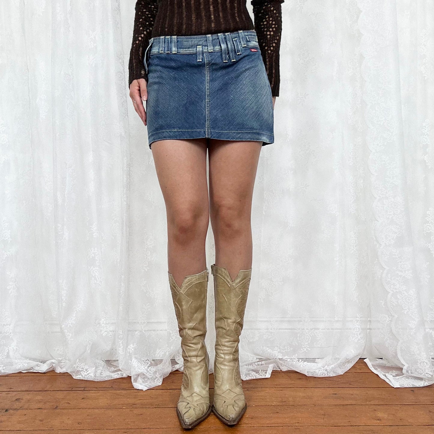 vintage 00s miss sixty denim mini skirt with belt loops