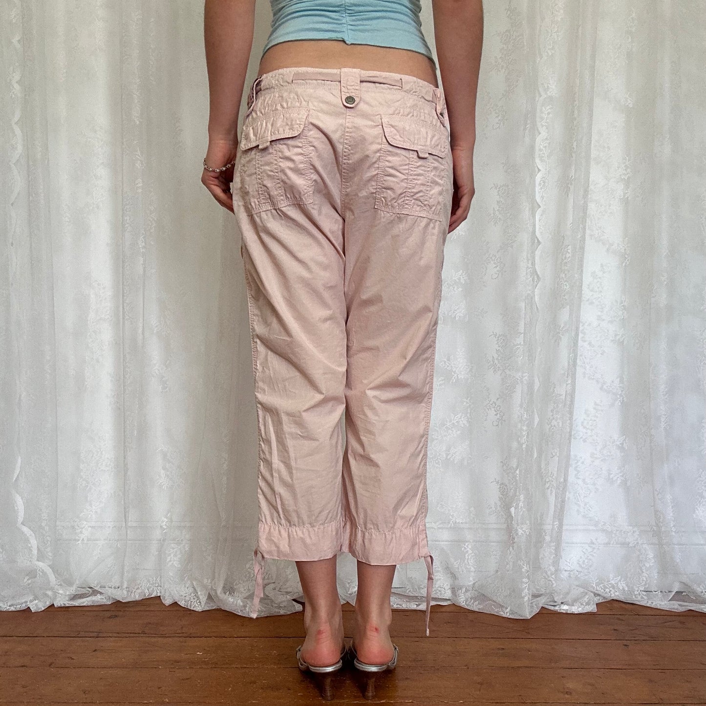 vintage 00s pale pink cargo capri trousers