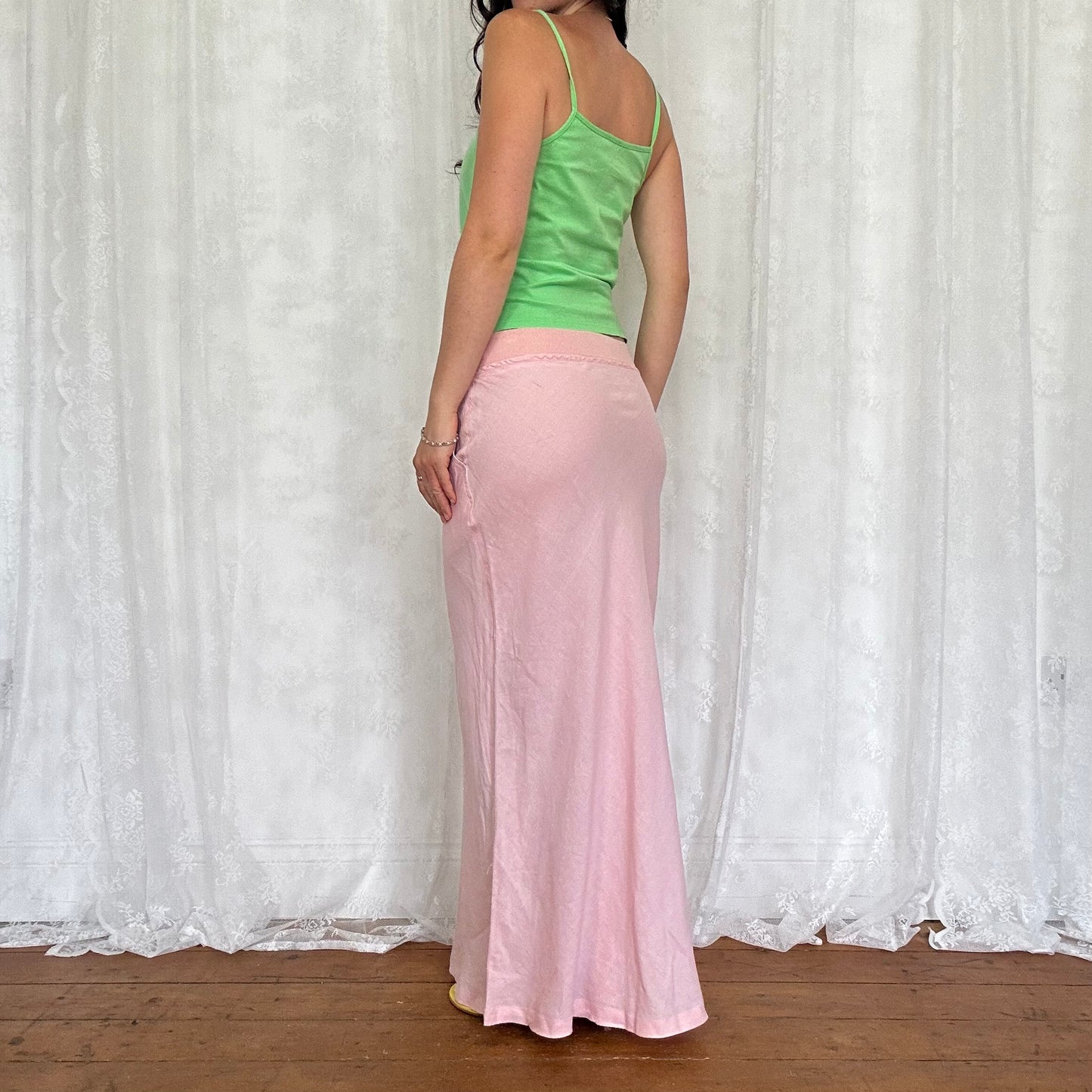 vintage 00s green broderie trim cami top