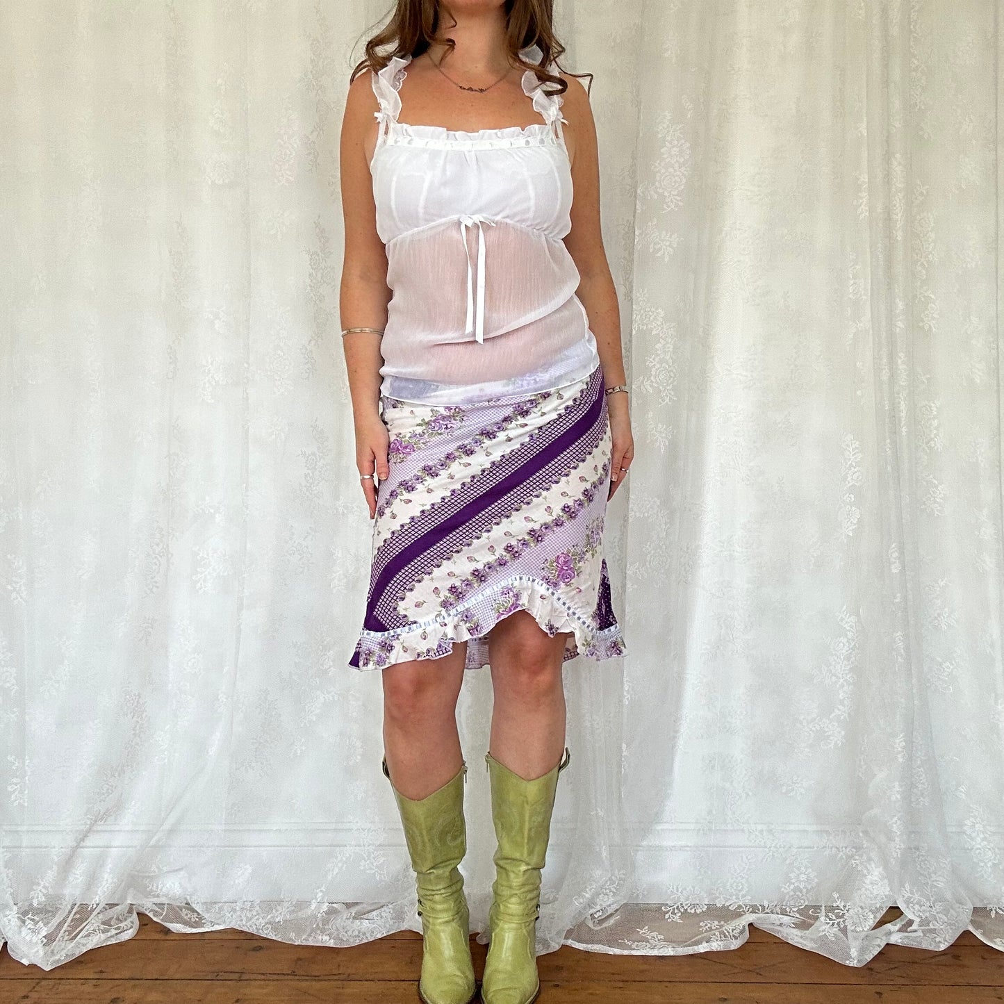 vintage 00s white sheer babydoll cami top