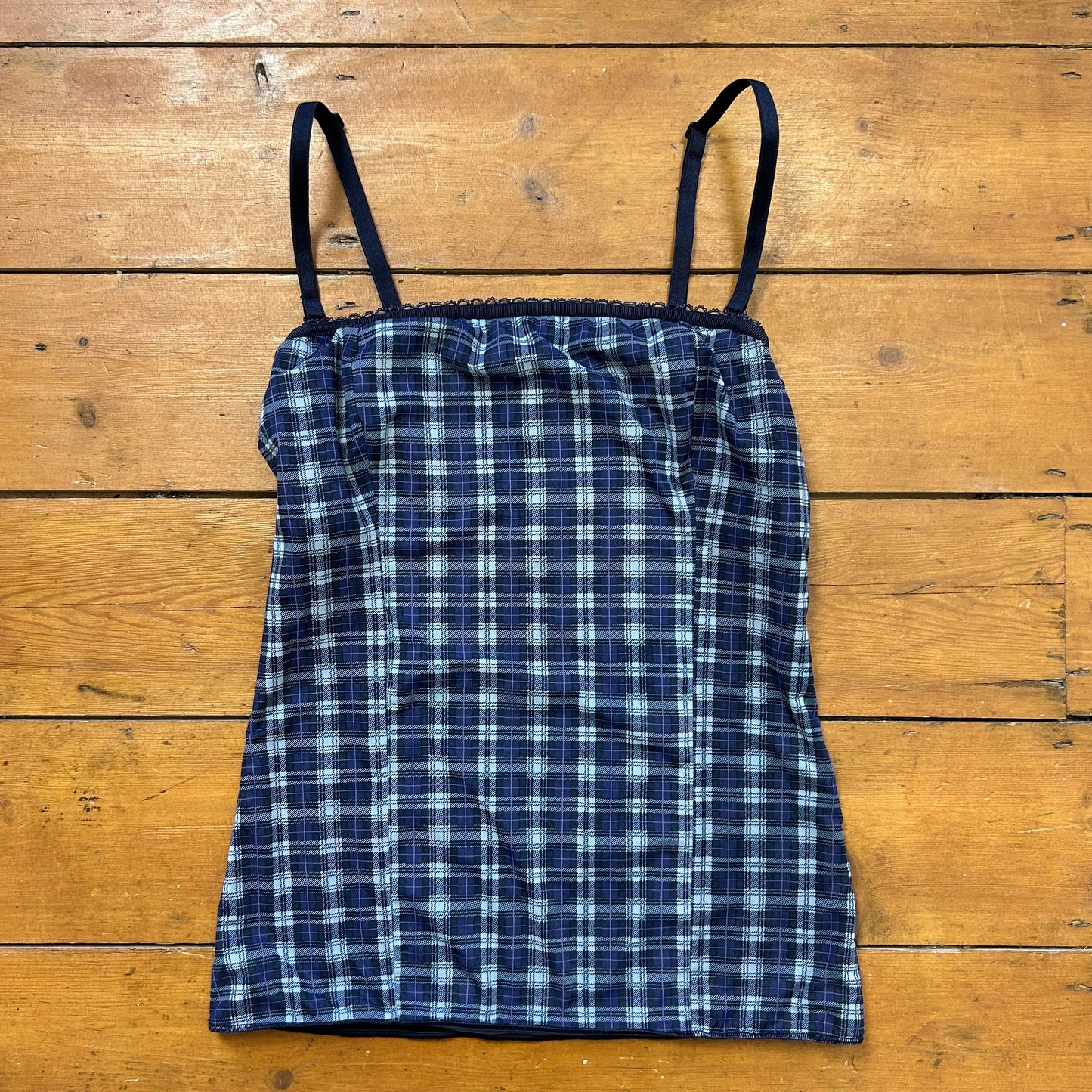 vintage 00s navy and purple checkered cami top
