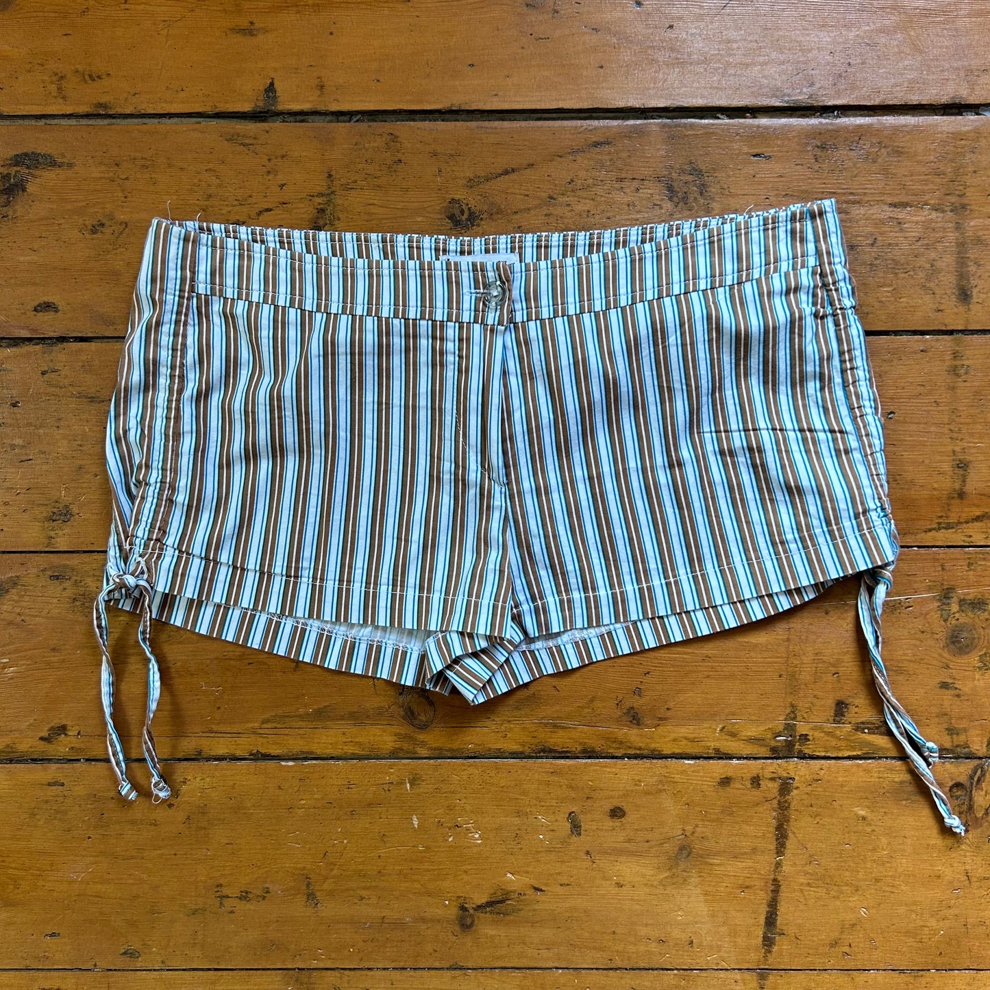 vintage 00s brown and blue striped shorts