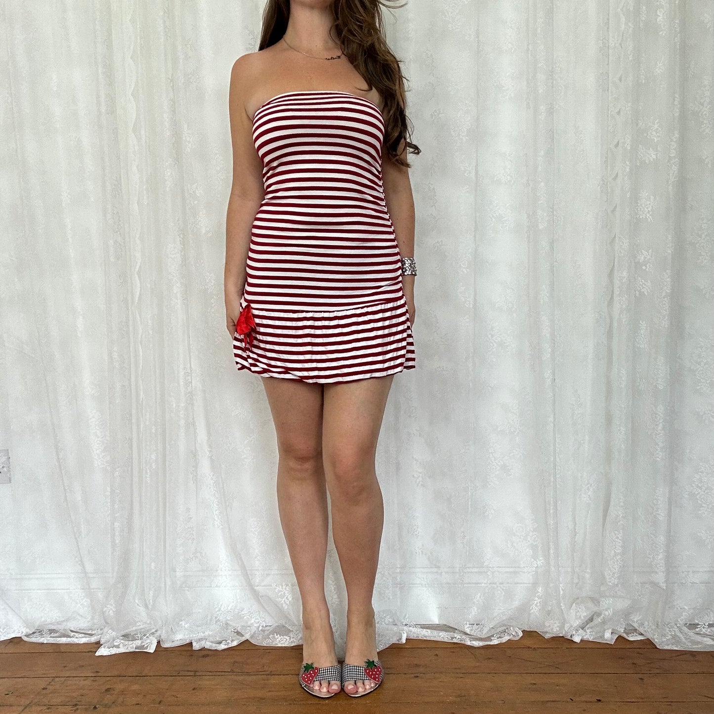 vintage 00s red and white striped mini dress