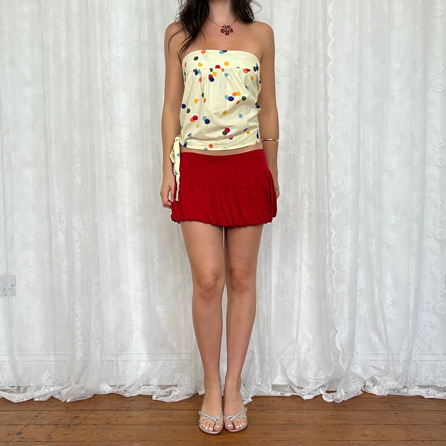 vintage 00s butter yellow polka dot strapless top
