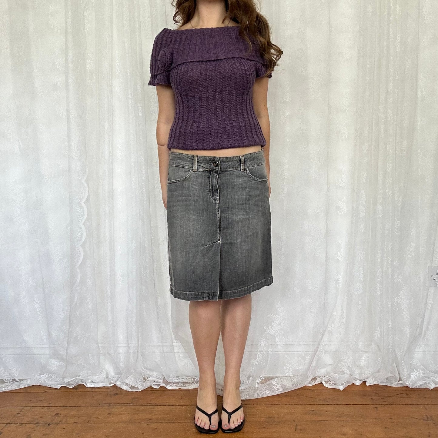 vintage 00s grey denim midi skirt