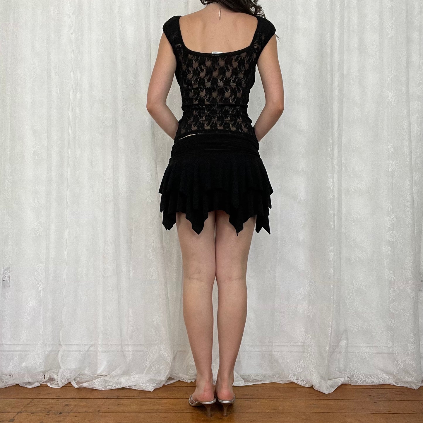 vintage 00s black lace milkmaid top