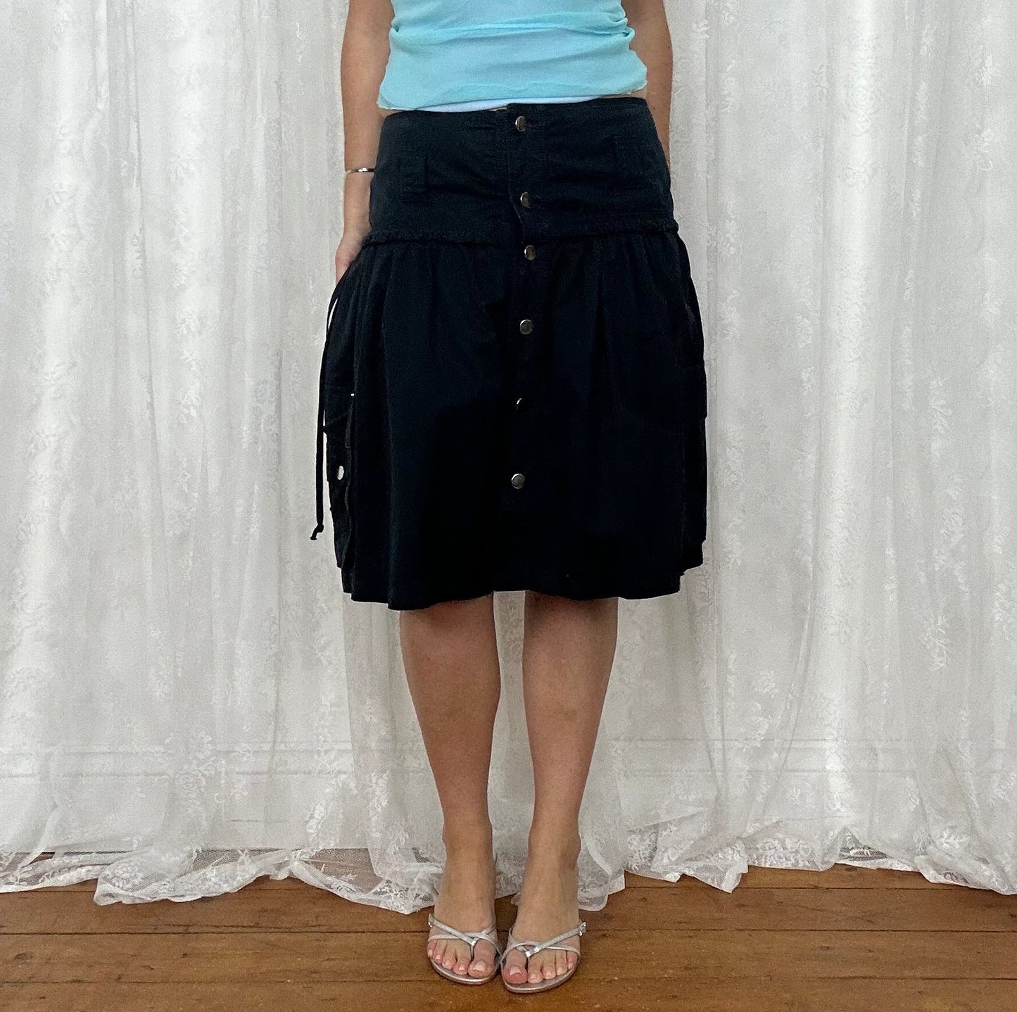 vintage 00s navy button down cargo skirt