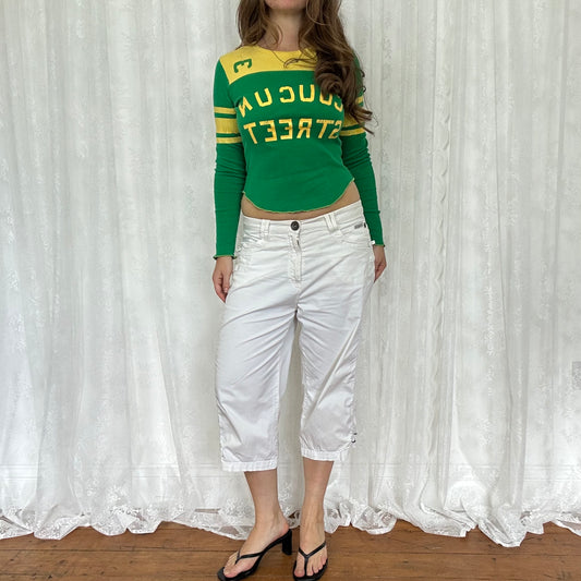 vintage 00s yellow and green sports style long sleeve top