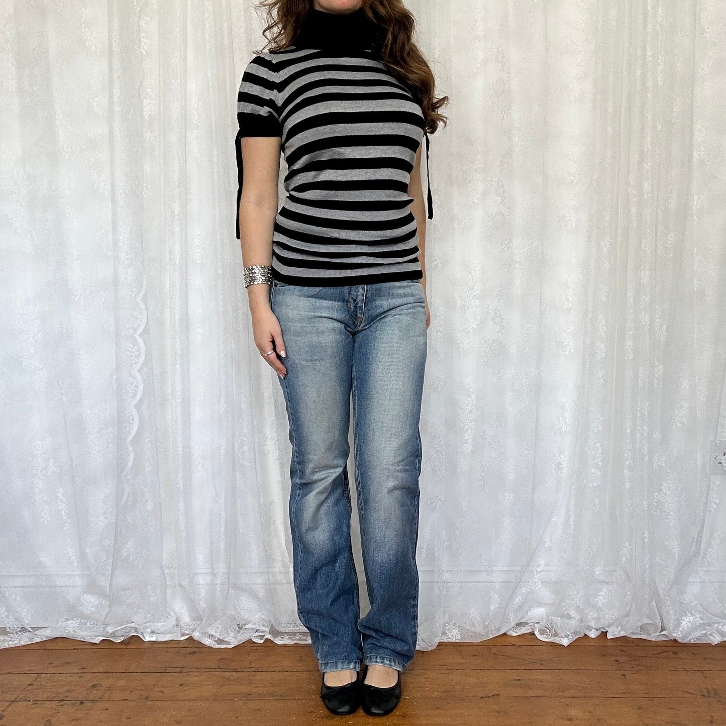 vintage 00s black and grey stripe knitted top