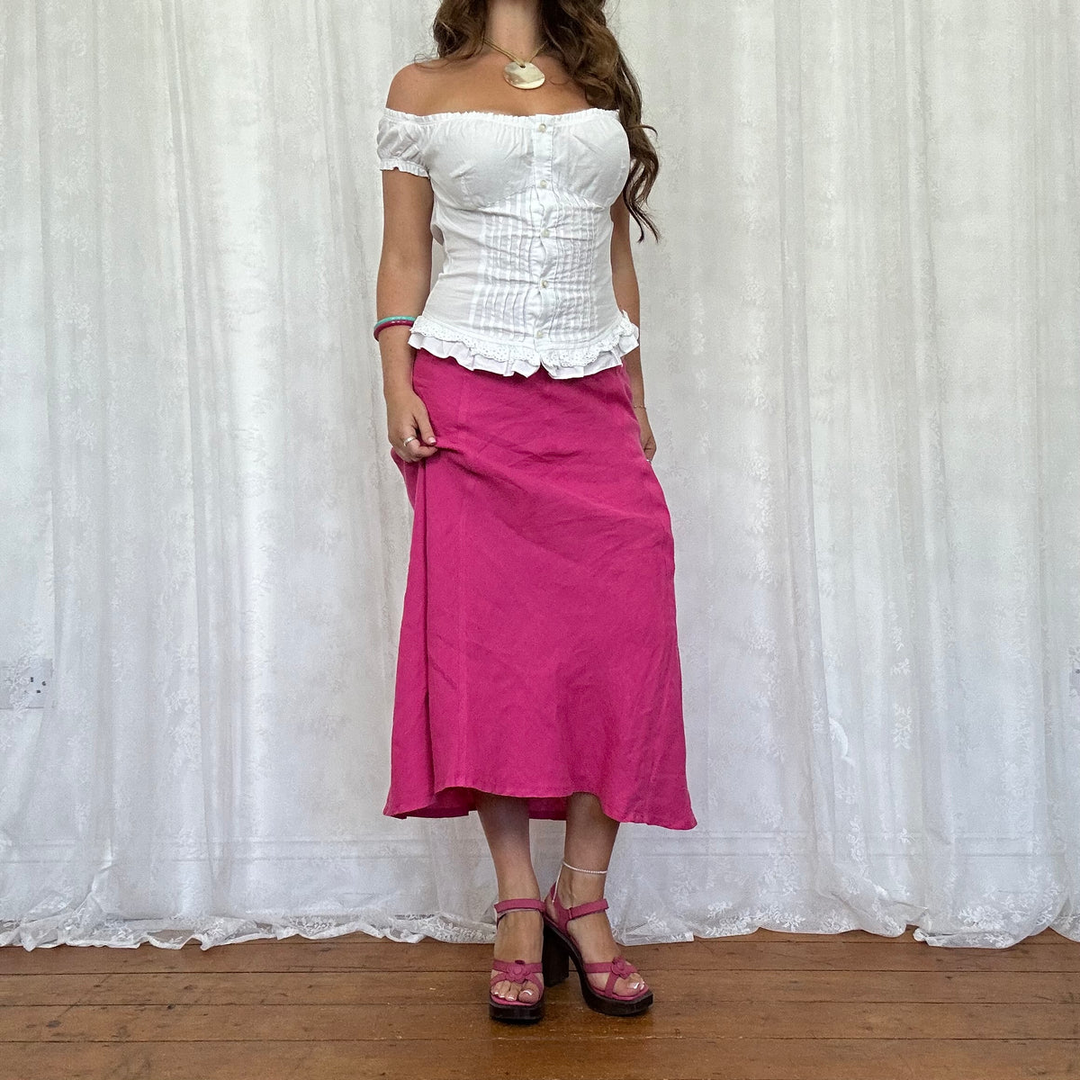 vintage 00s hot pink midi skirt