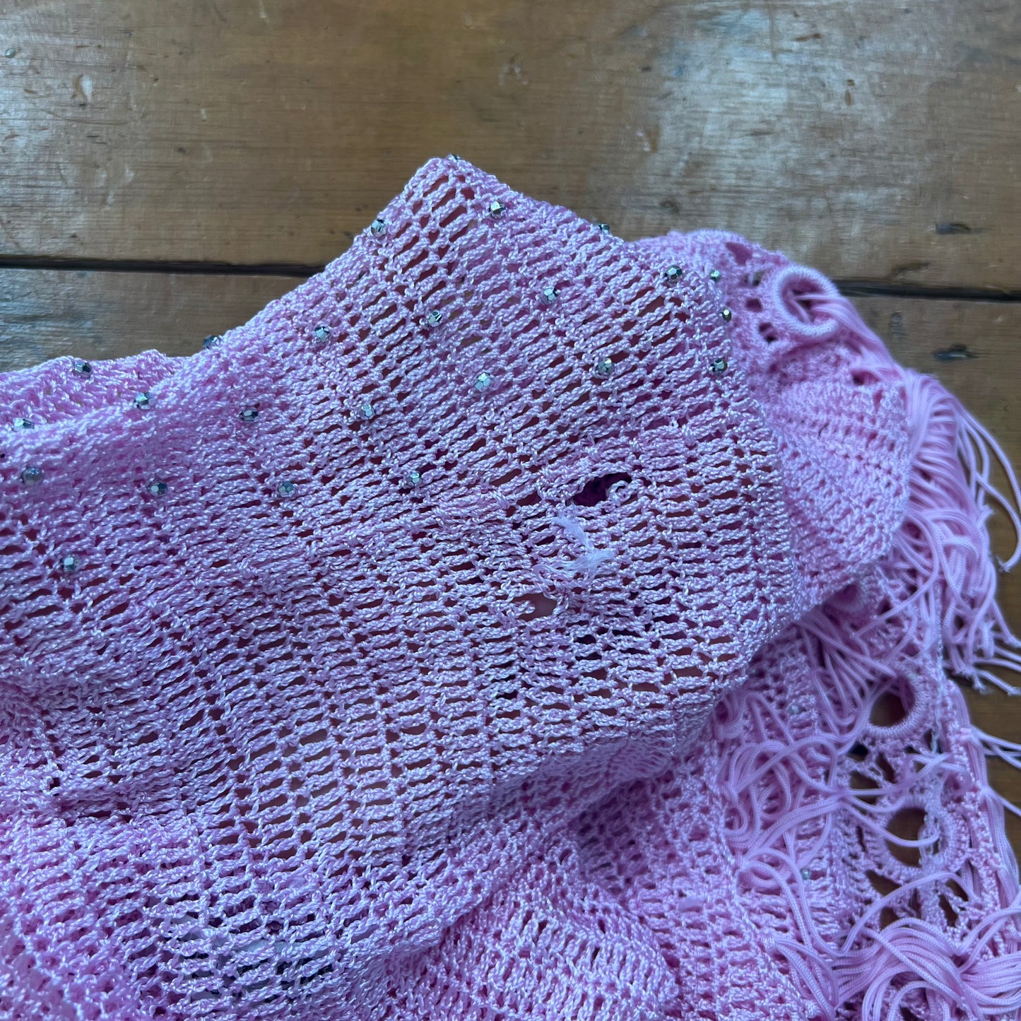 vintage 00s pink crochet tassel cami