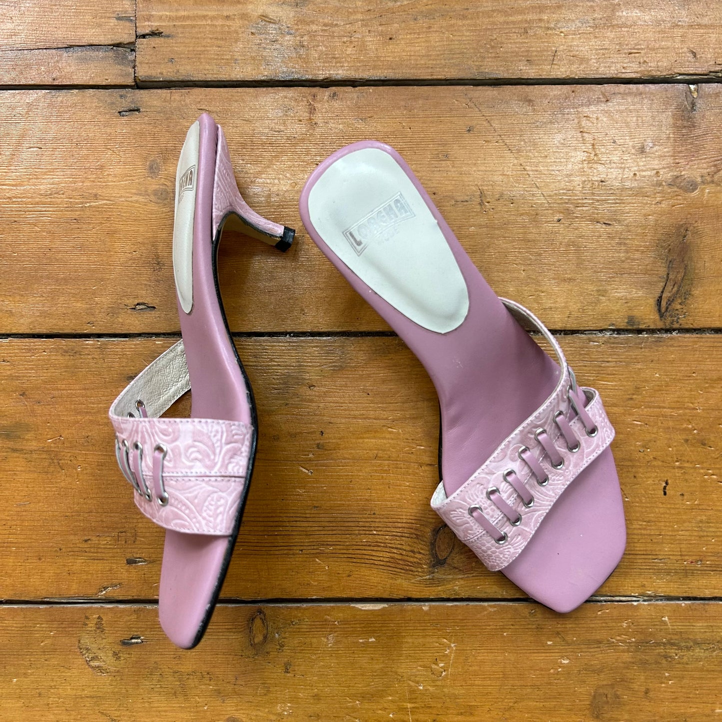 vintage 00s pink corset detail kitten heels
