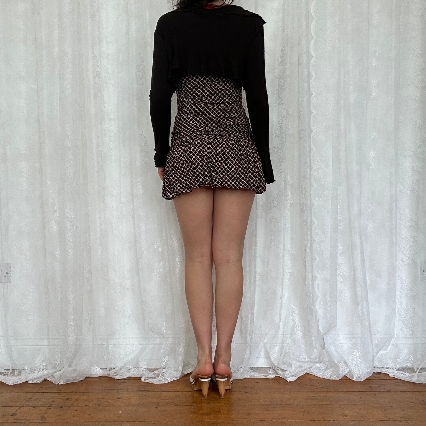 vintage 00s brown frill bolero shrug