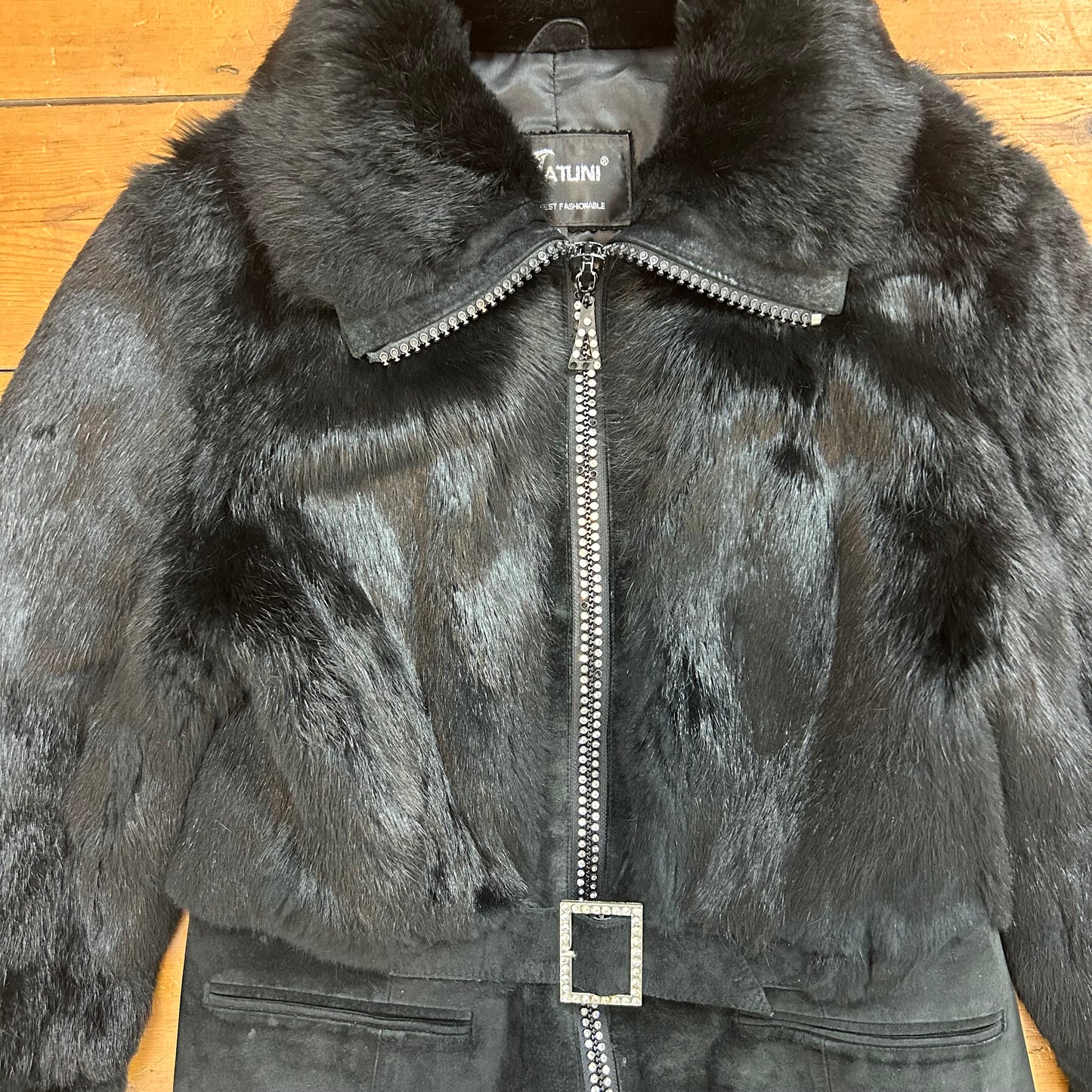 vintage 00s black super soft faux fur jacket