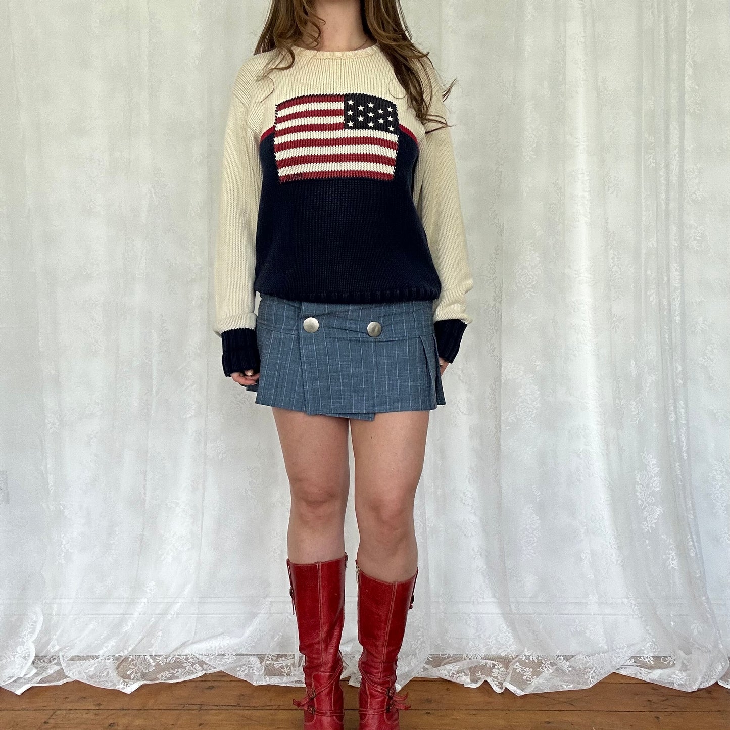 vintage 00s ralph lauren knitted flag jumper