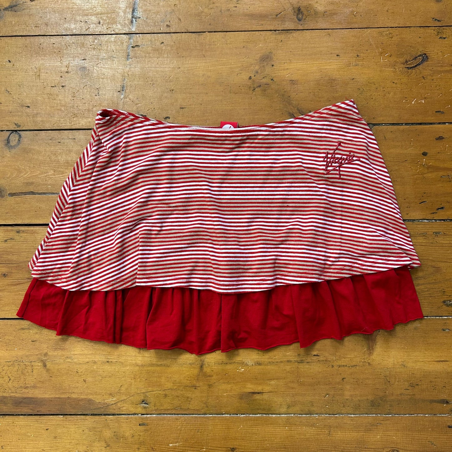 vintage 00s red and beige striped mini skirt