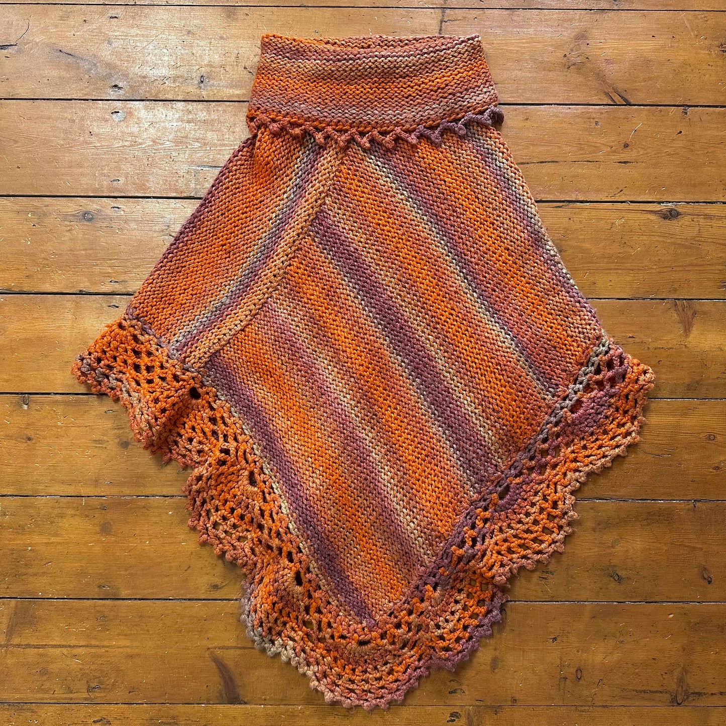 vintage 00s orange knitted turtleneck poncho