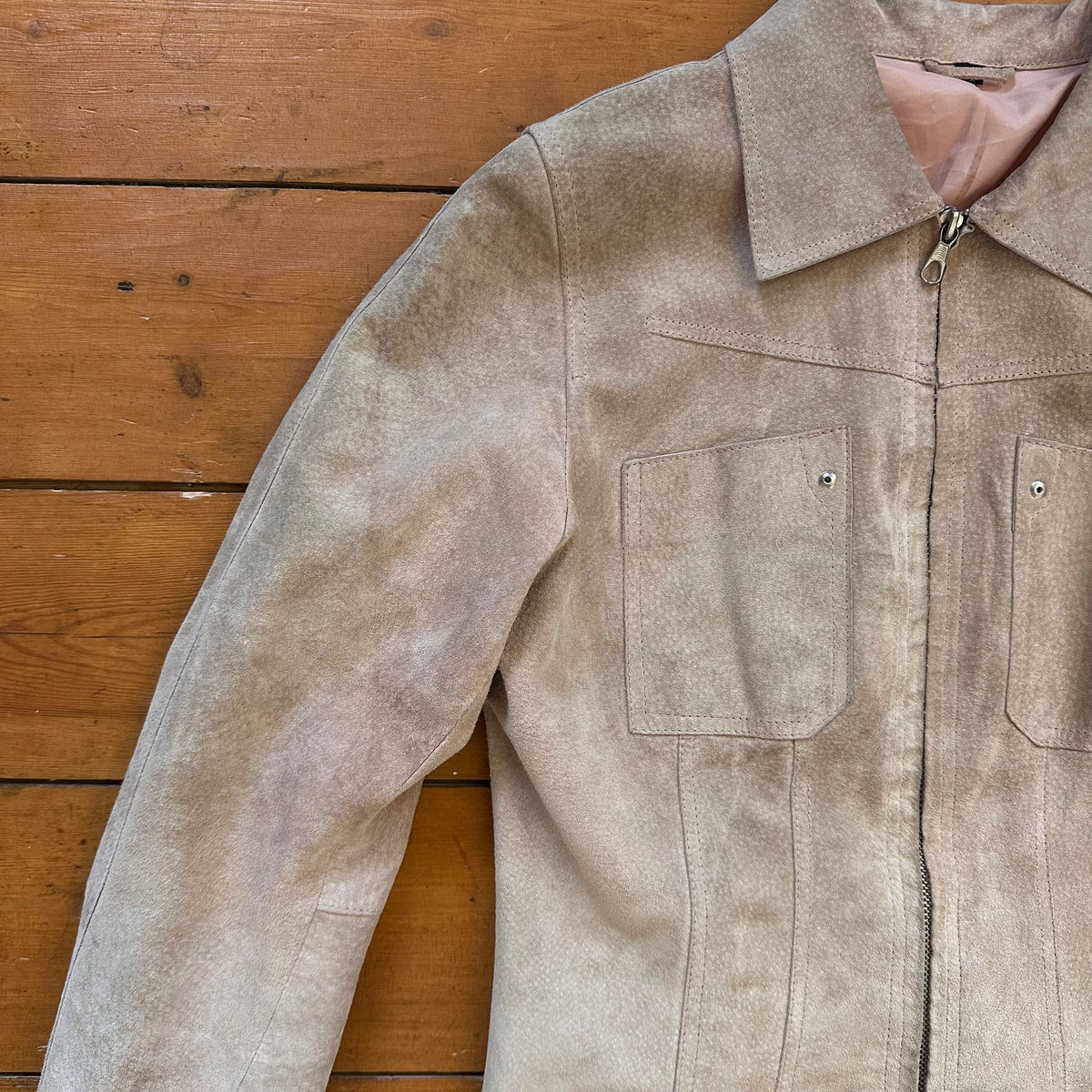 vintage 00s beige leather fitted jacket
