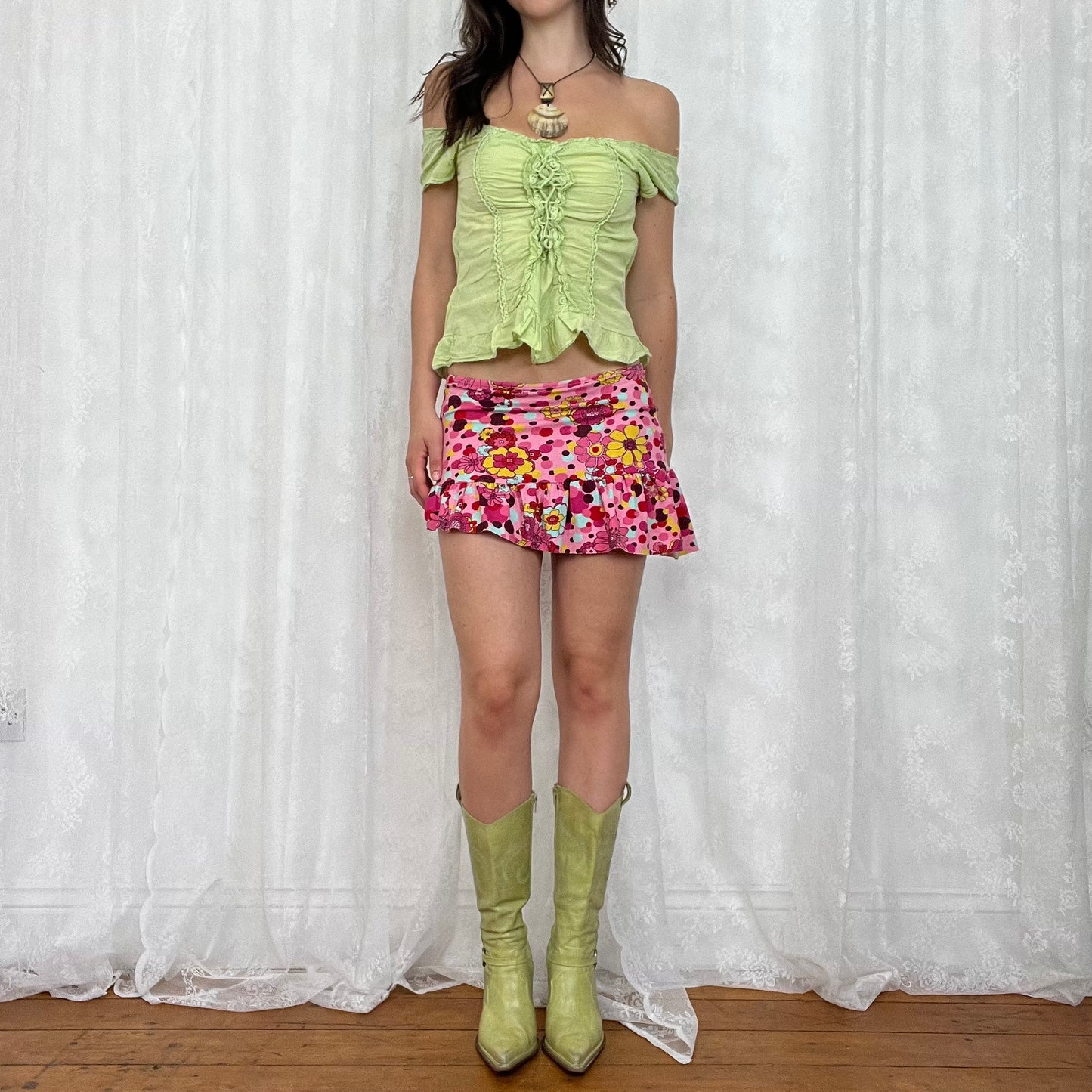 vintage 00s pale green lace up milkmaid top
