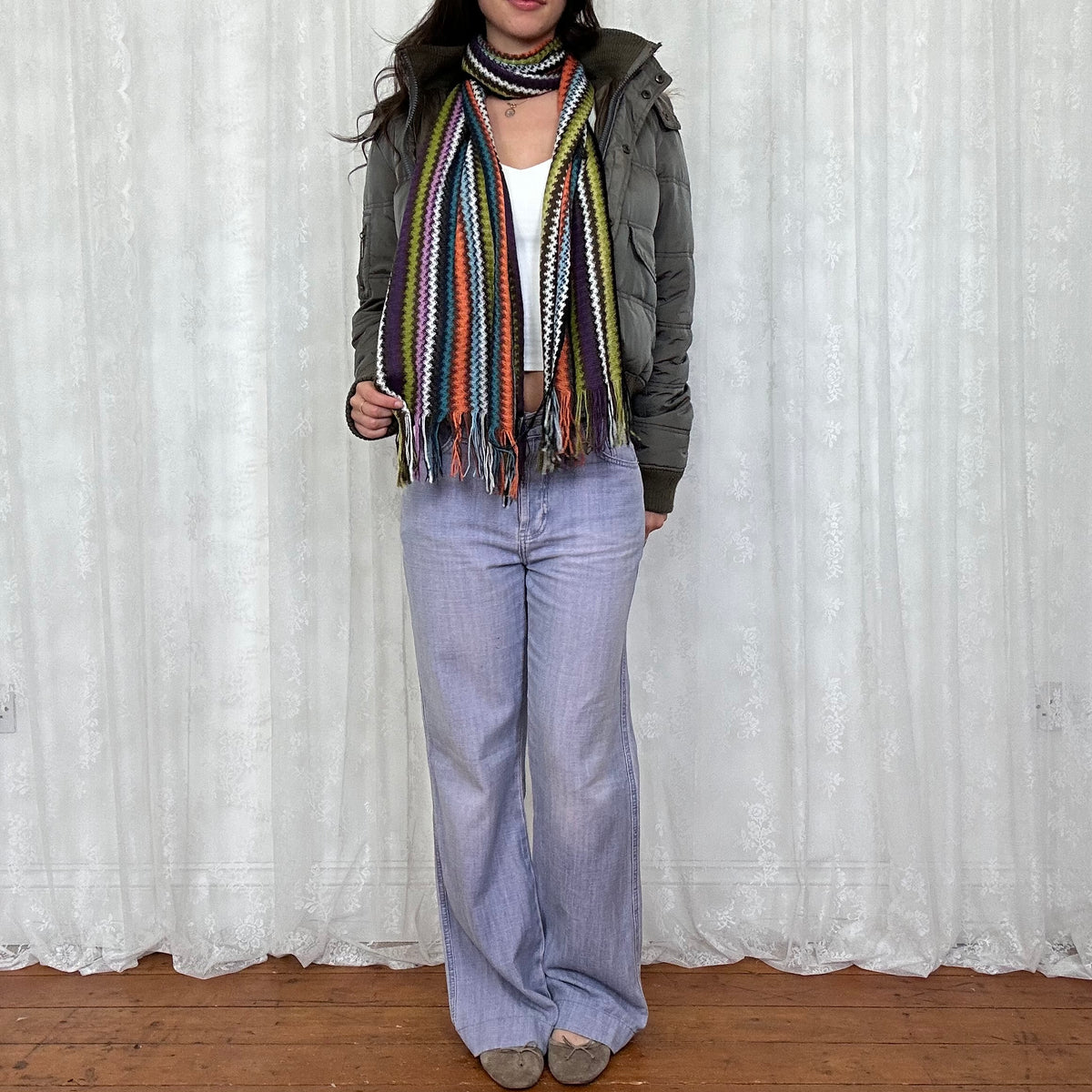 vintage 00s multi colour striped scarf