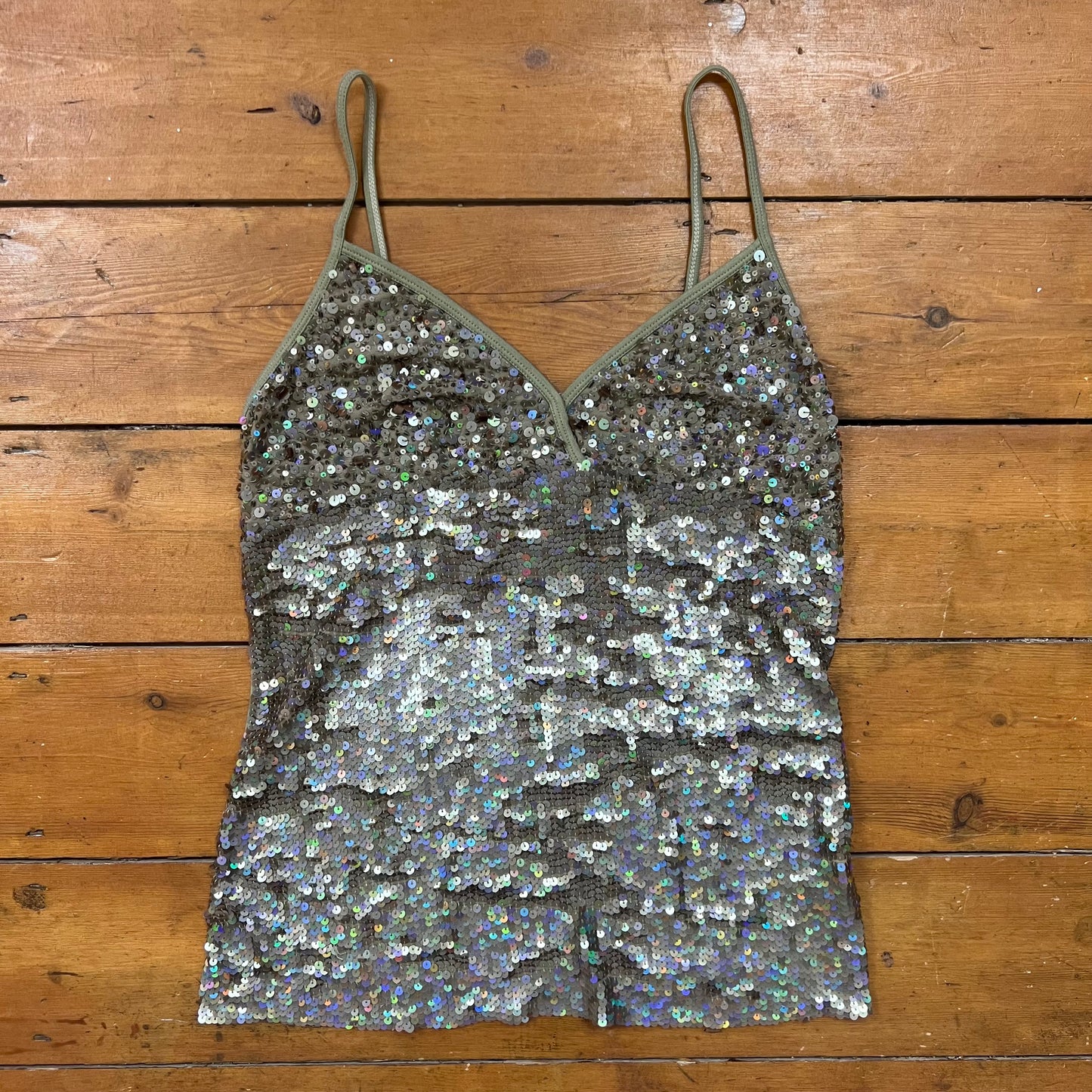 vintage 00s grey / brown sequin cami top