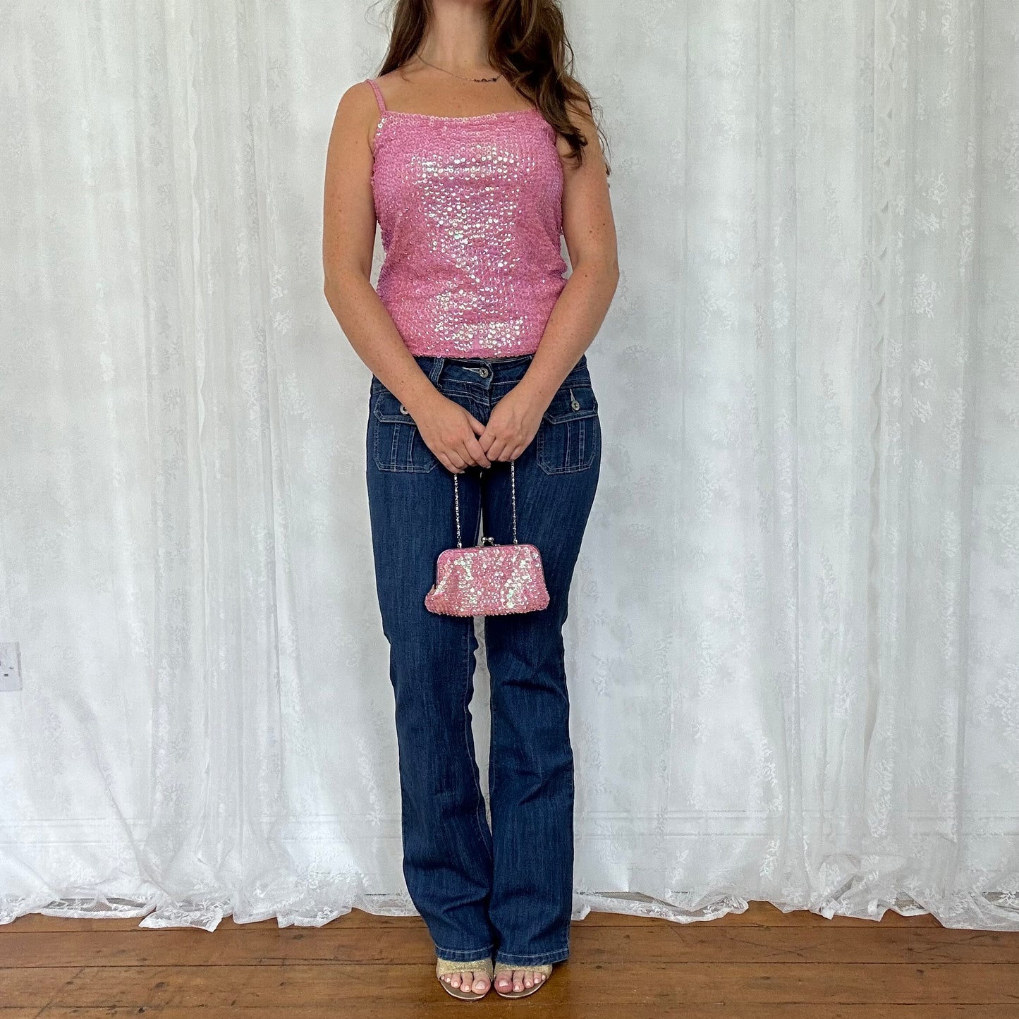 vintage 00s pink sequin clutch bag