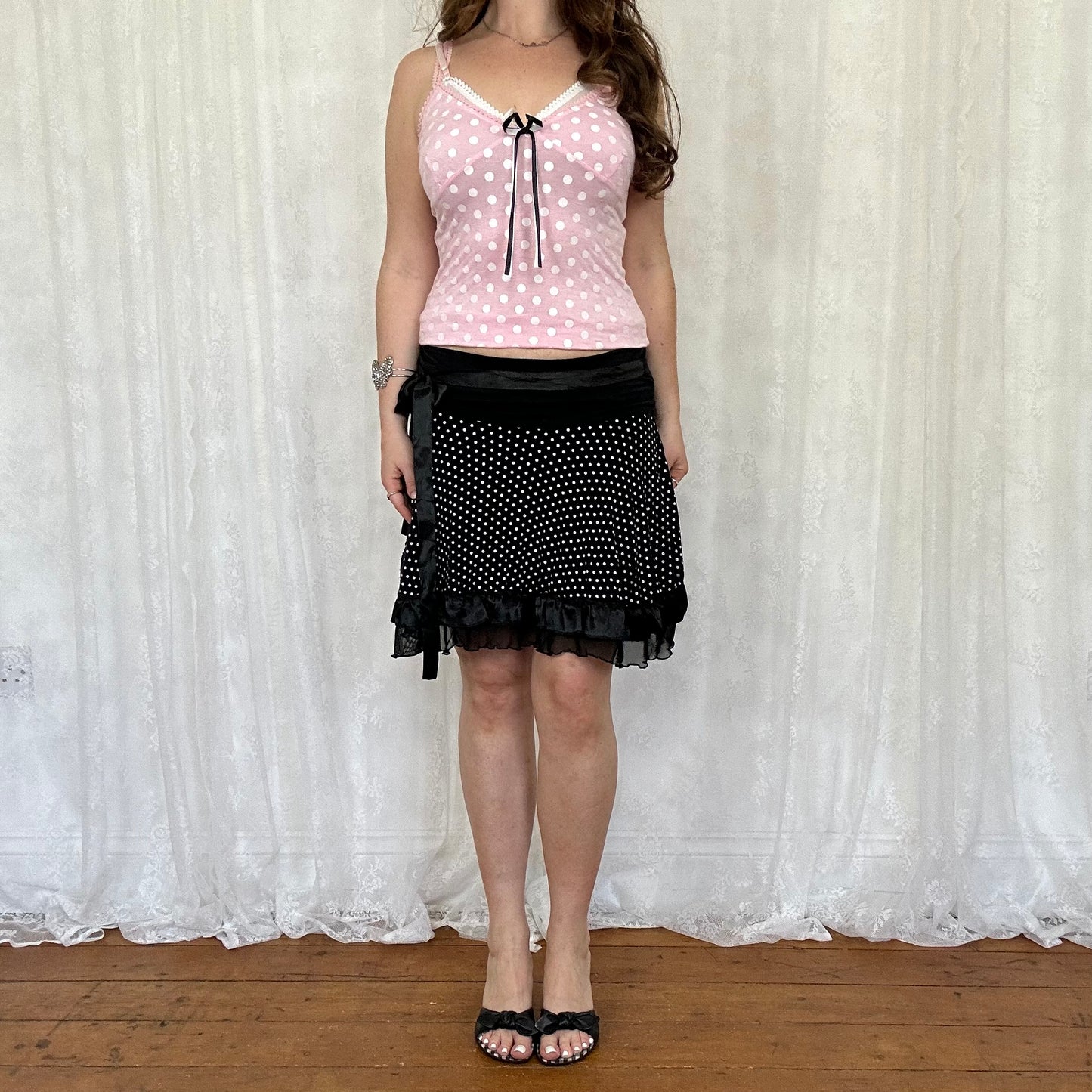 vintage 00s pink polka dot cami top