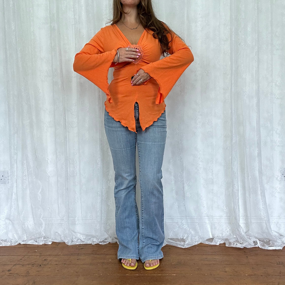 vintage 00s orange long sleeve boho style top