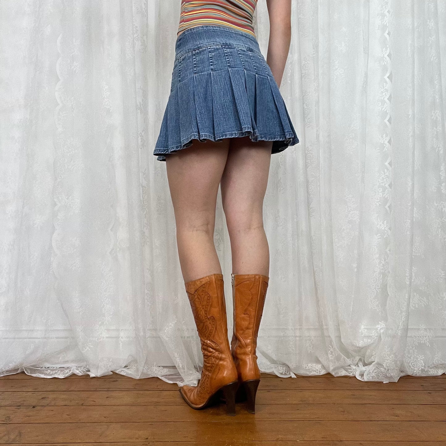 vintage 00s denim pleated mini skirt