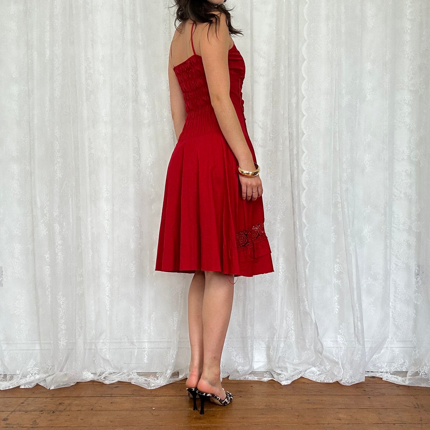 vintage 00s red corset tie up summer dress