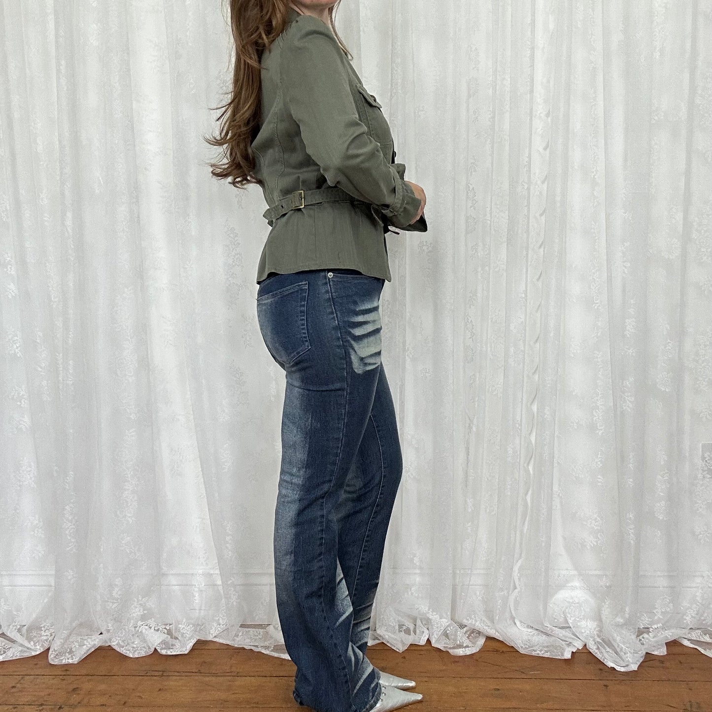 vintage 00s khaki green button down jacket