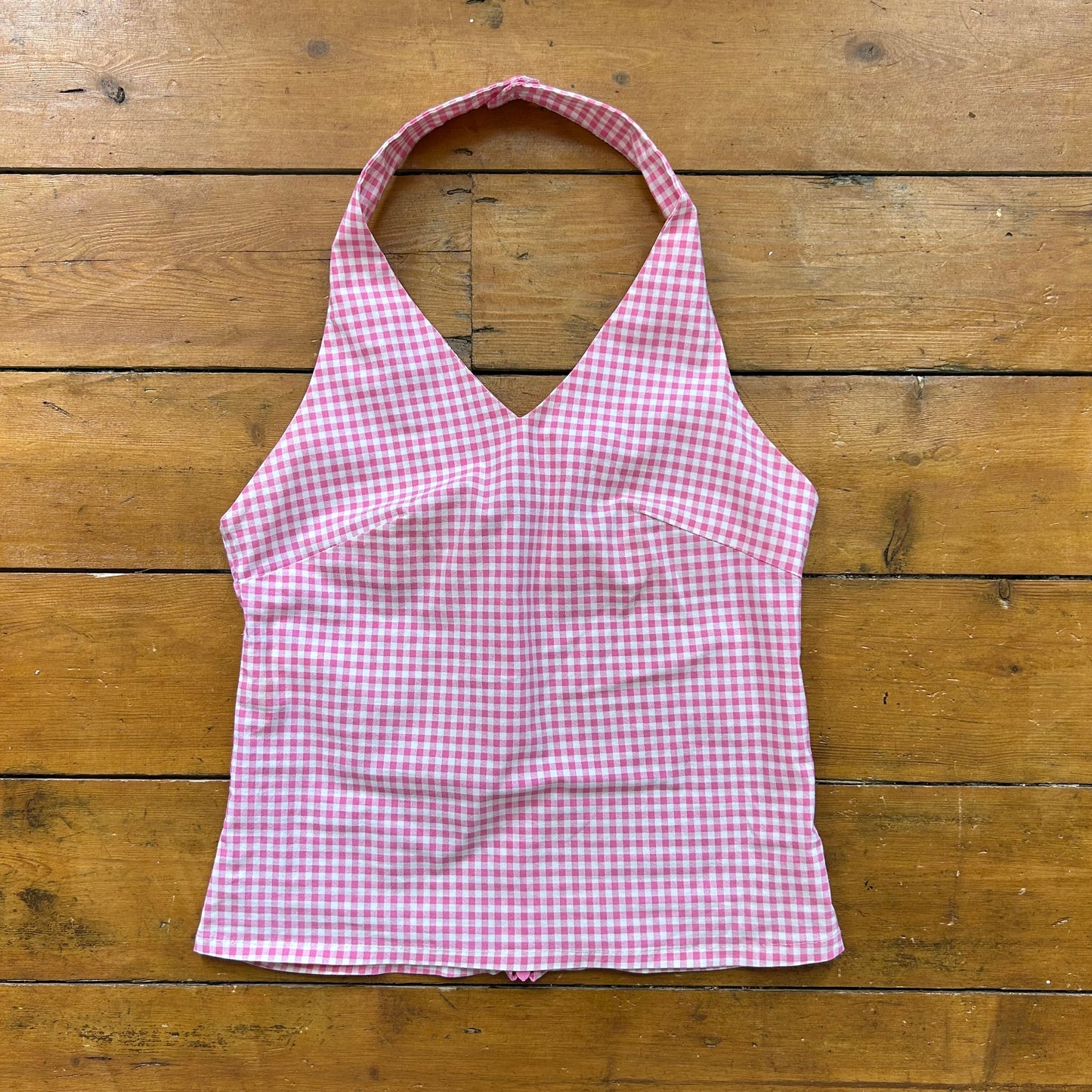 vintage 00s pink gingham halter top